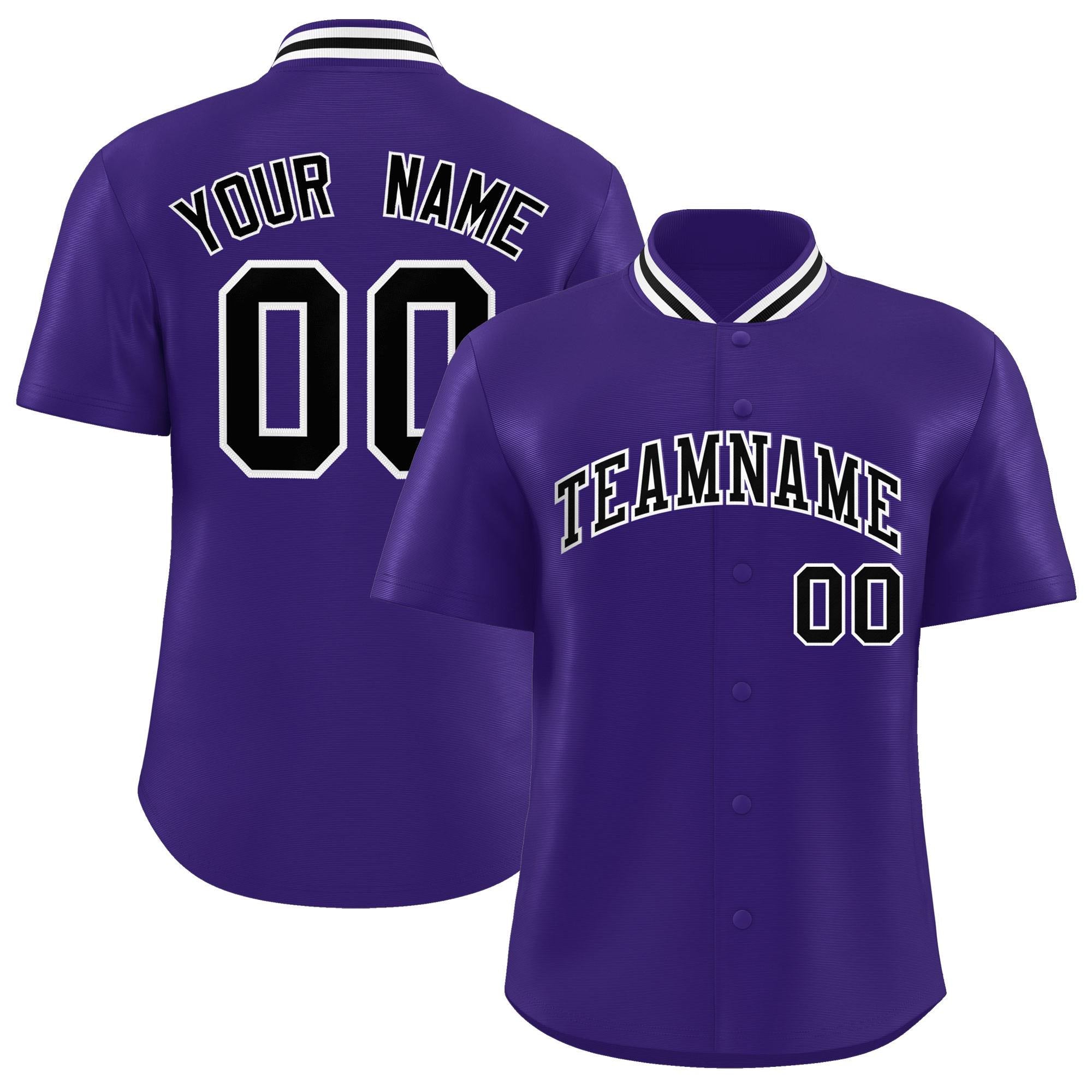 Custom Purple Classic Style Authentic Stand Collar Baseball Jersey