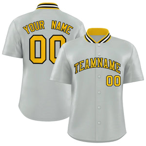 Custom Silver Classic Style Authentic Stand Collar Baseball Jersey