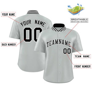 Custom Silver Classic Style Authentic Stand Collar Baseball Jersey