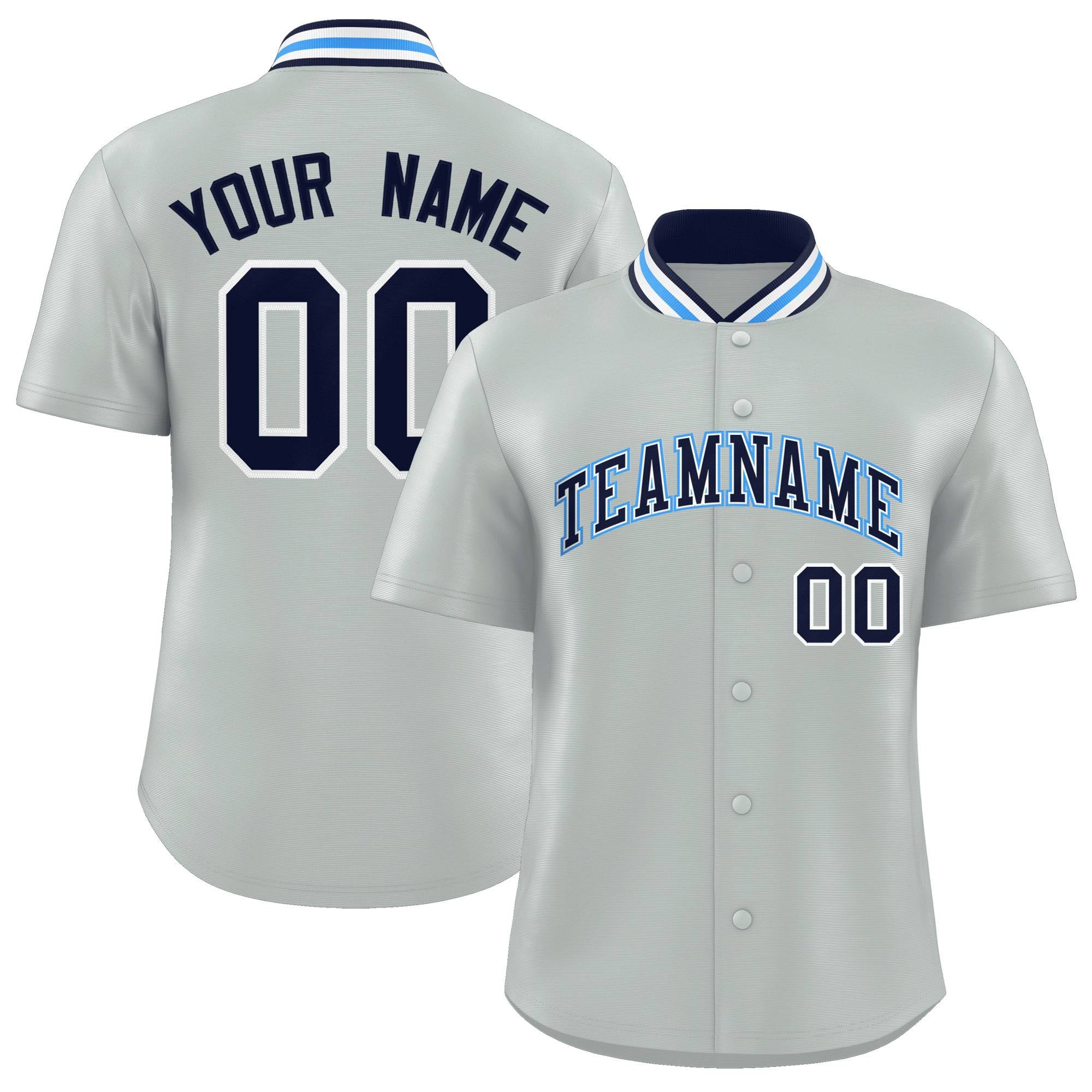 Custom Silver Classic Style Authentic Stand Collar Baseball Jersey