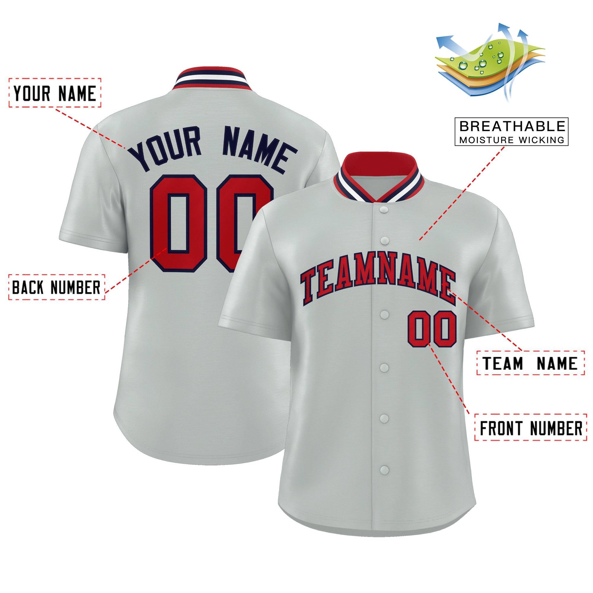 Custom Silver Classic Style Authentic Stand Collar Baseball Jersey