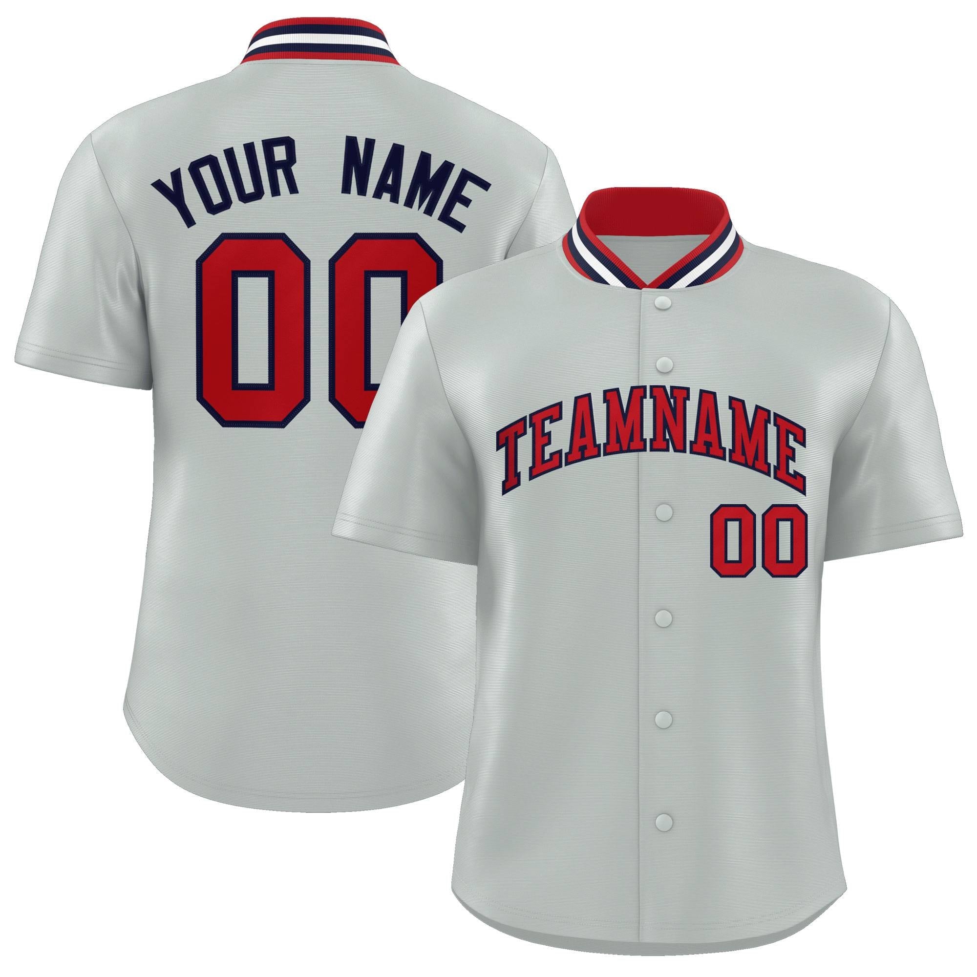 Custom Silver Classic Style Authentic Stand Collar Baseball Jersey