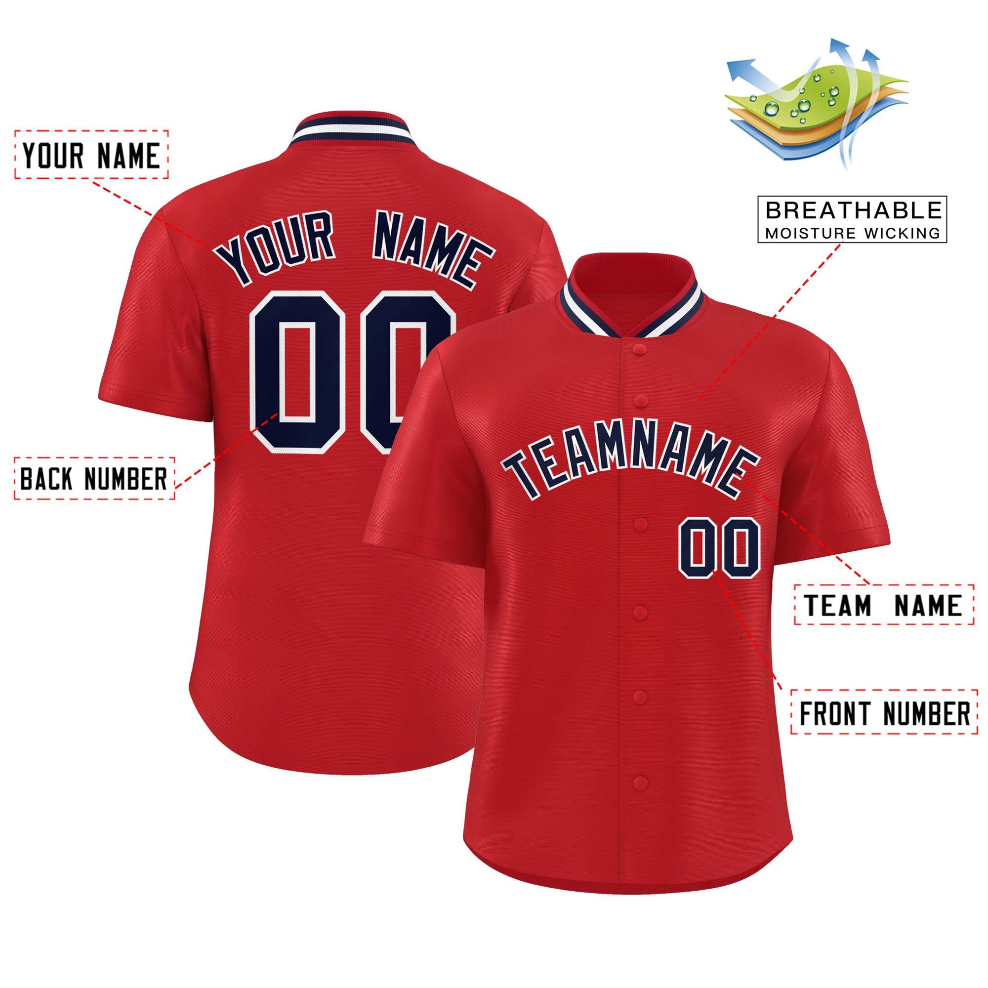 Custom Red Classic Style Authentic Stand Collar Baseball Jersey