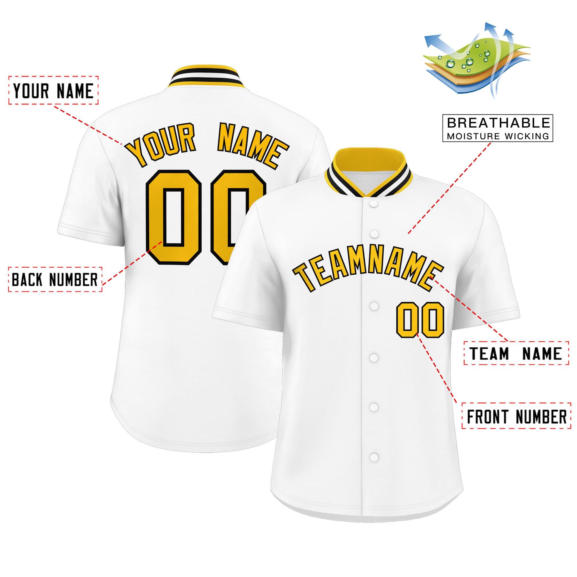 Custom White Classic Style Authentic Stand Collar Baseball Jersey