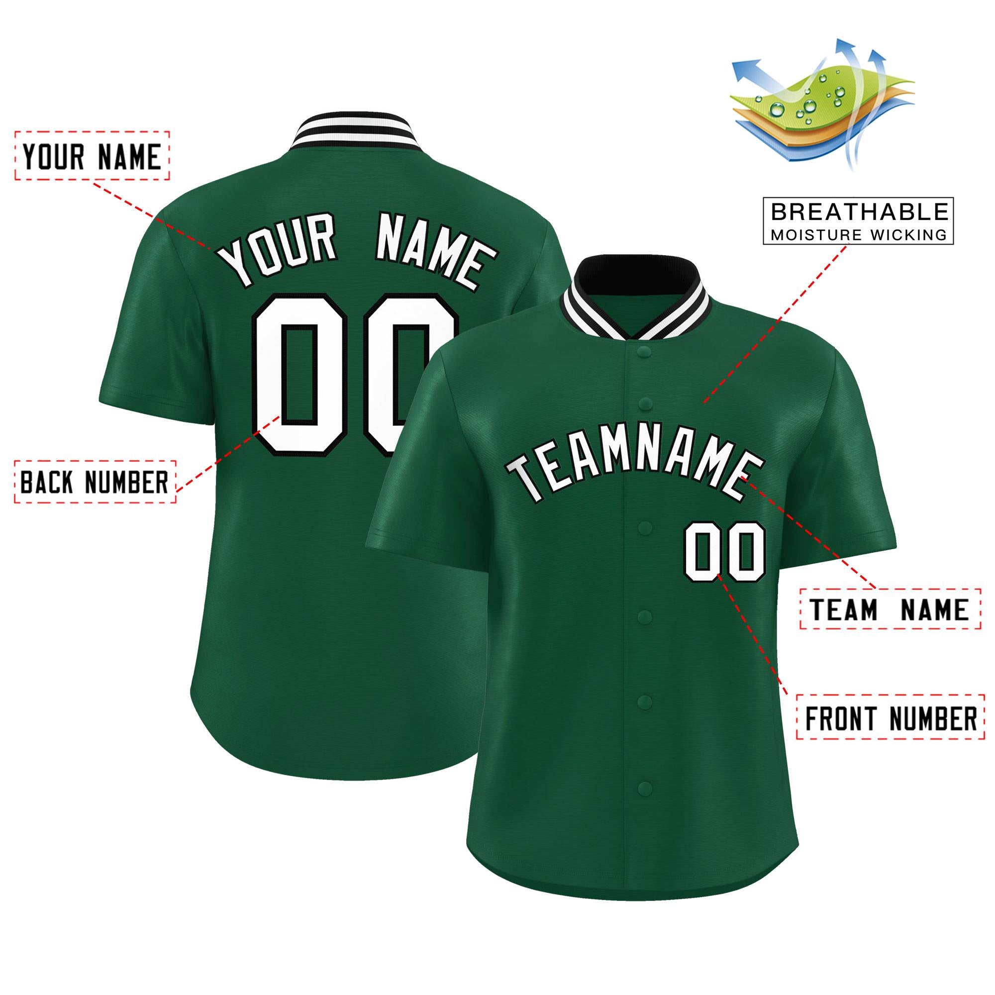 Custom Green Classic Style Authentic Stand Collar Baseball Jersey