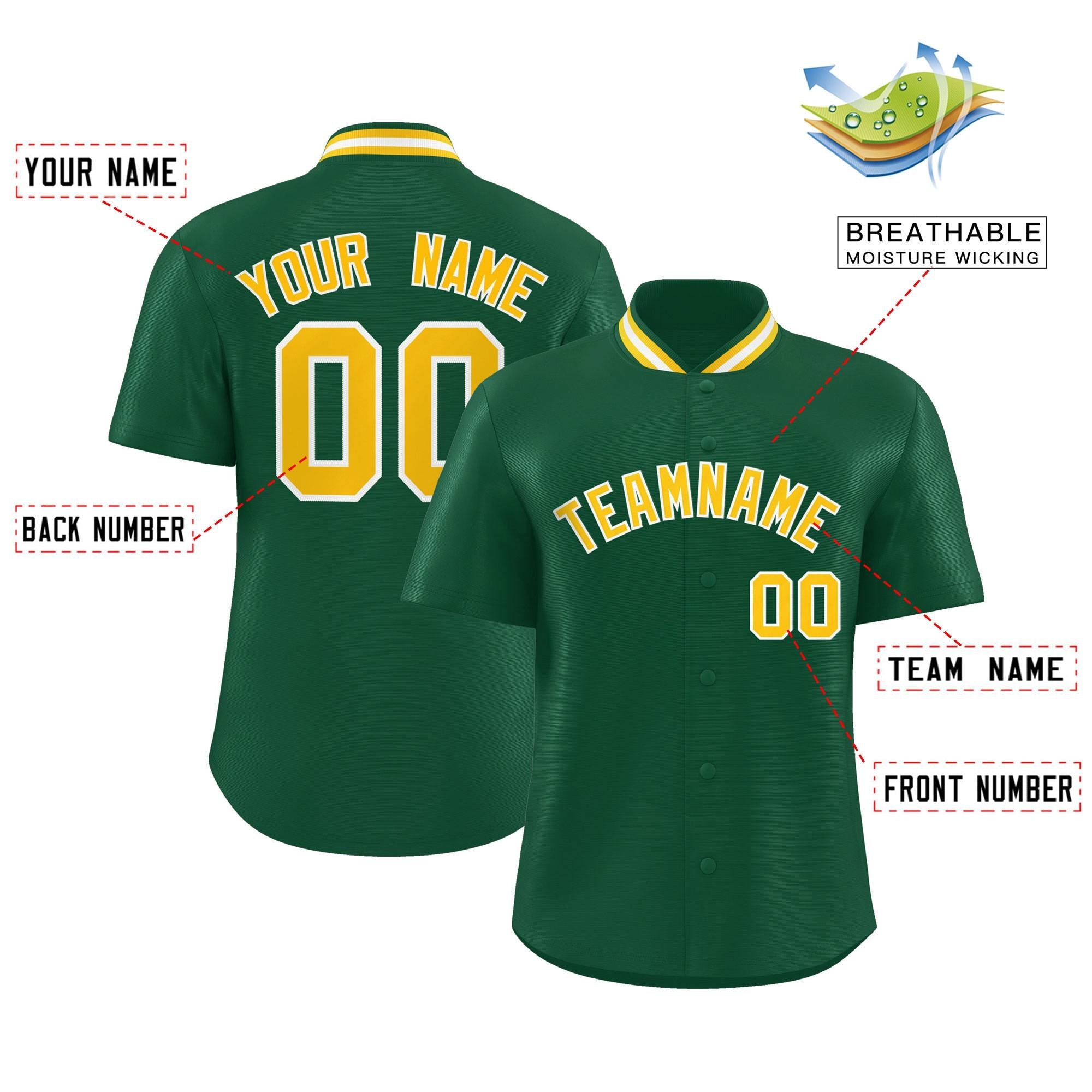 Custom Green Classic Style Authentic Stand Collar Baseball Jersey