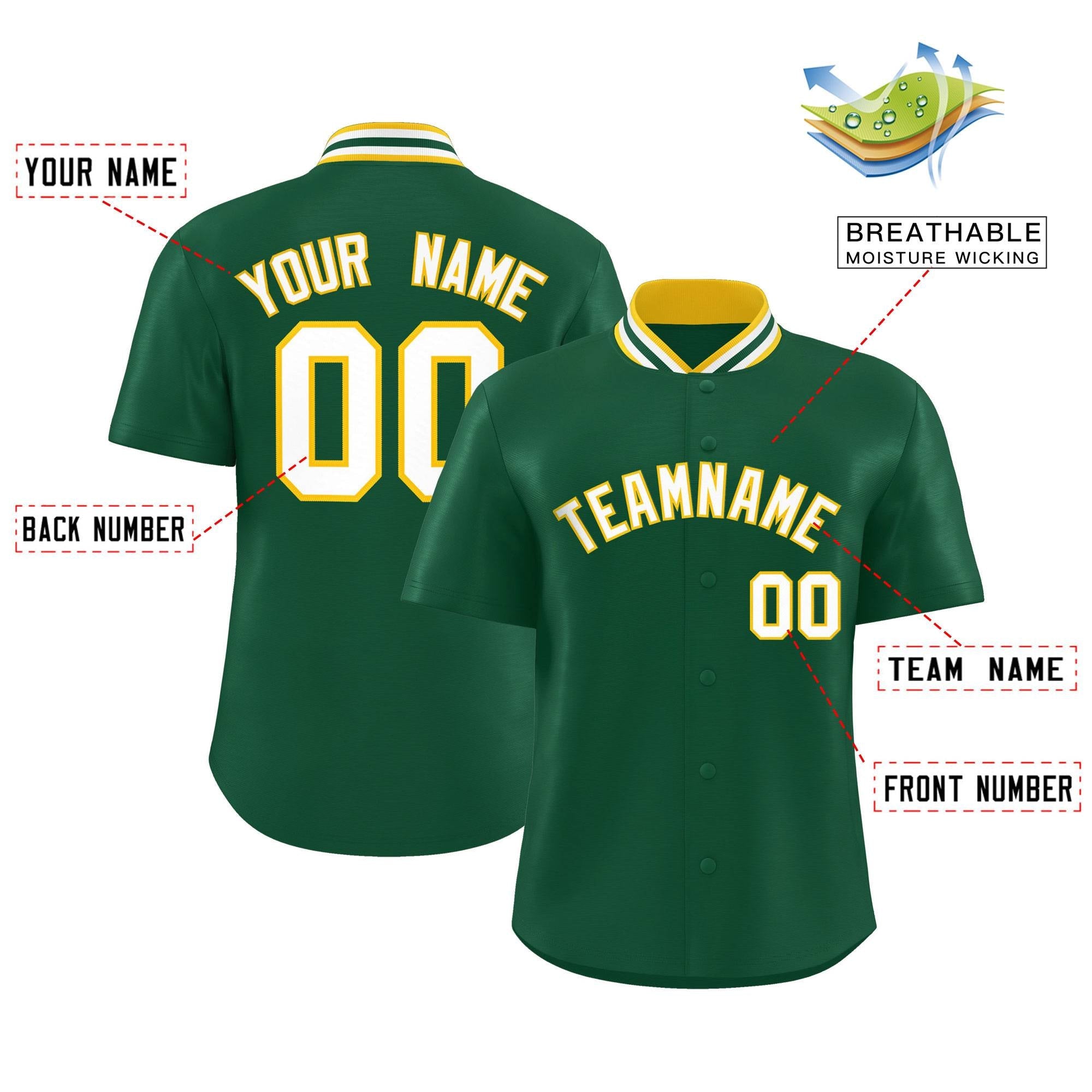 Custom Green Classic Style Authentic Stand Collar Baseball Jersey