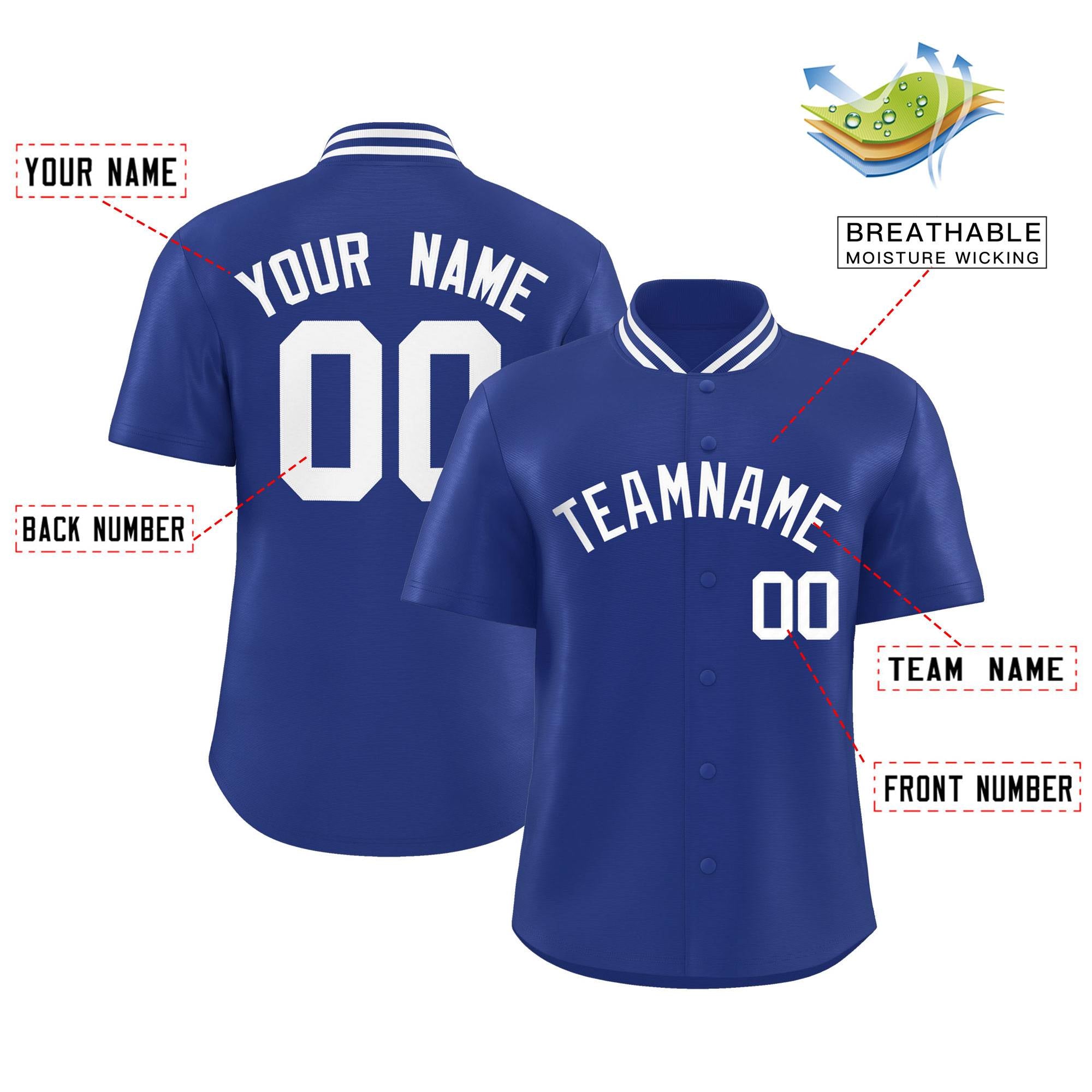 Custom Royal Classic Style Authentic Stand Collar Baseball Jersey