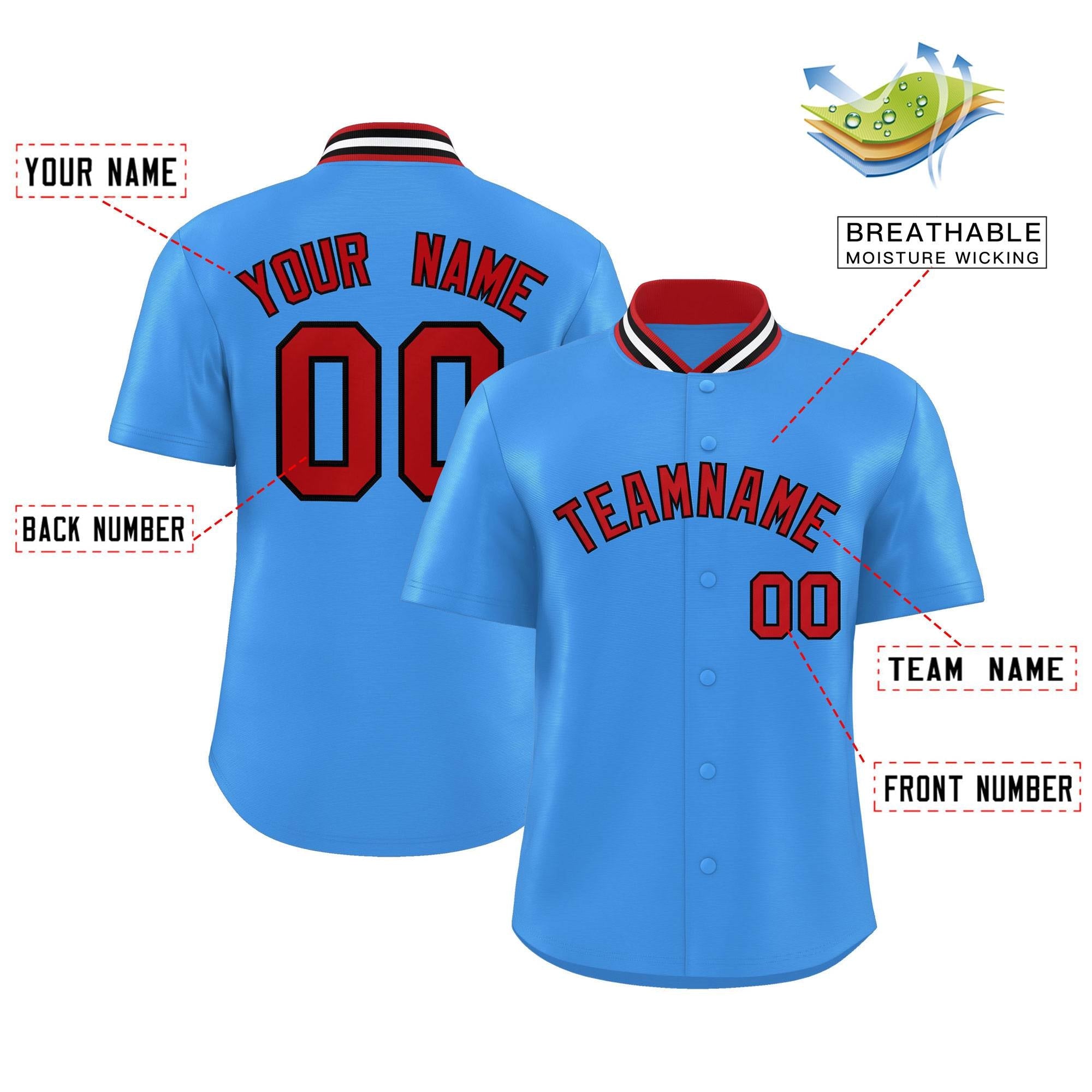 Custom Powder Blue Classic Style Authentic Stand Collar Baseball Jersey