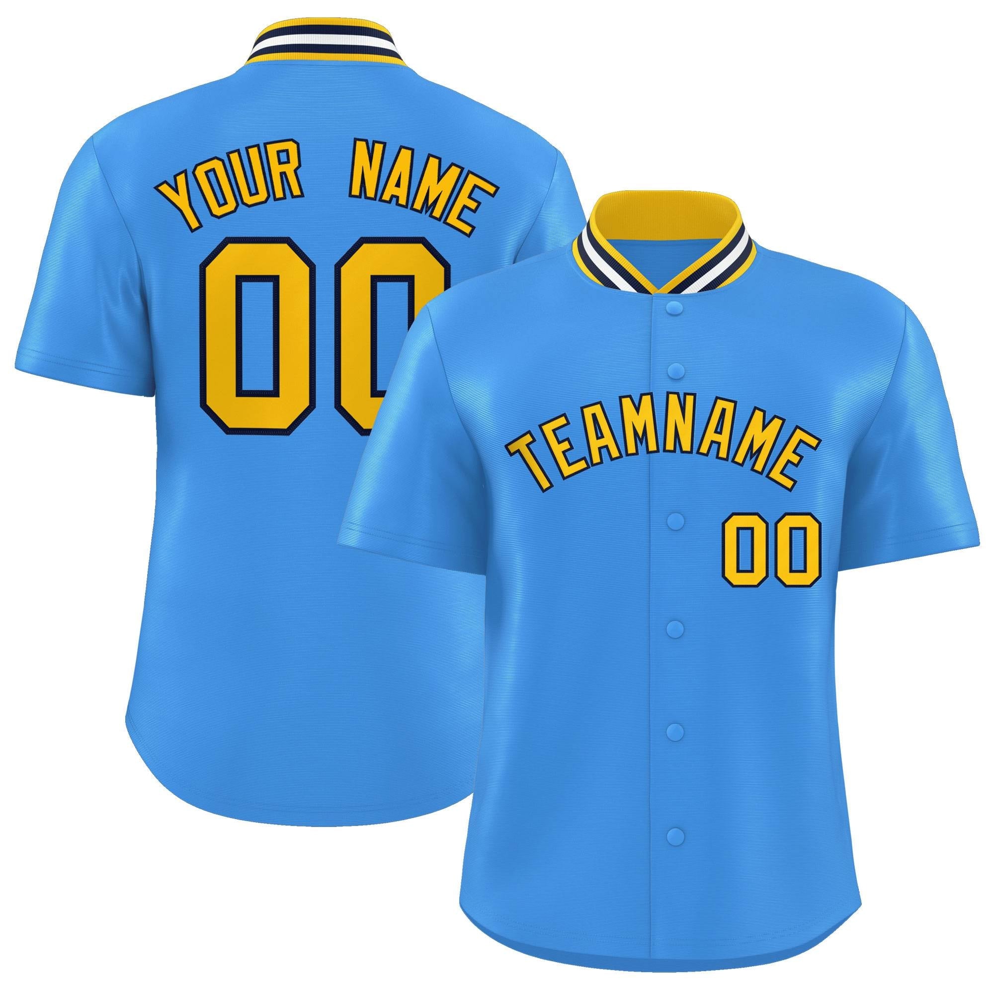 Custom Powder Blue Classic Style Authentic Stand Collar Baseball Jersey