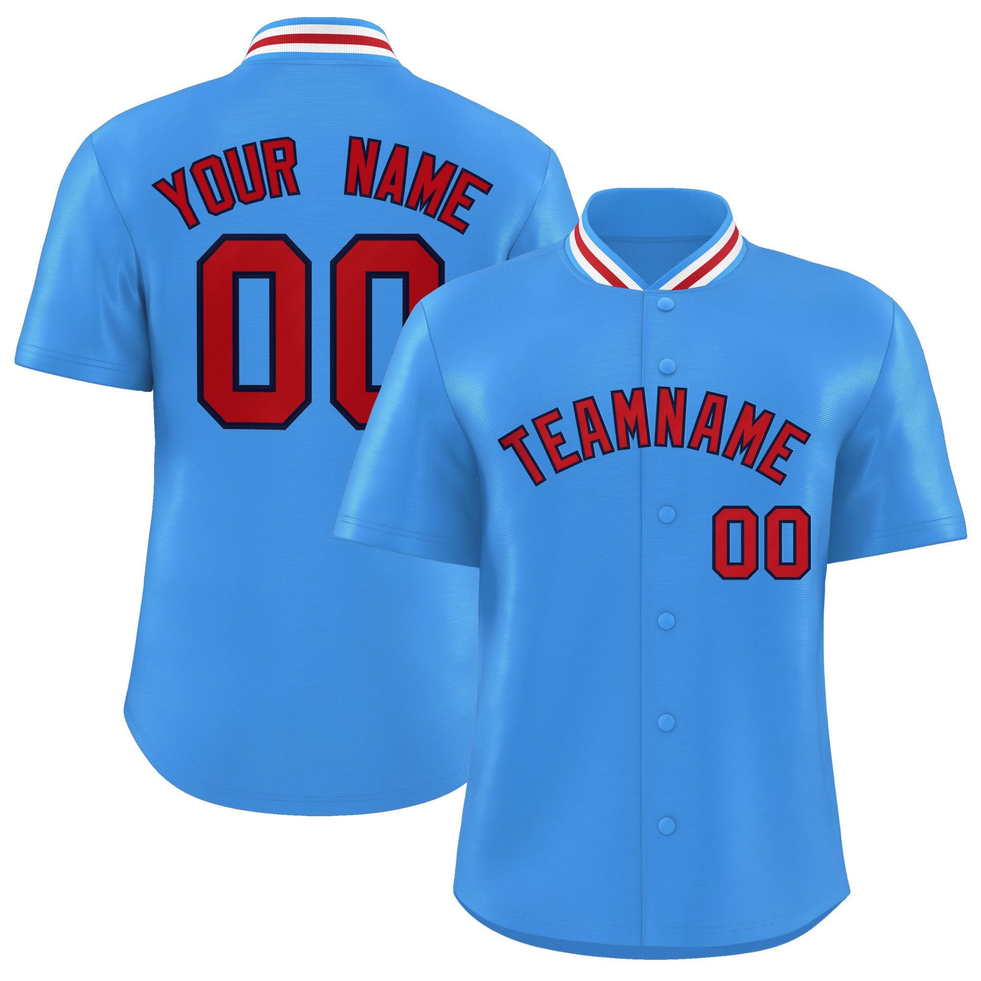 Custom Powder Blue Classic Style Authentic Stand Collar Baseball Jersey