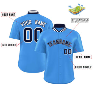 Custom Powder Blue Classic Style Authentic Stand Collar Baseball Jersey