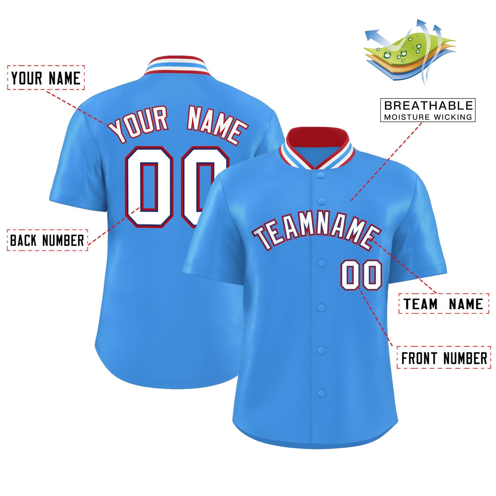 Custom Powder Blue Classic Style Authentic Stand Collar Baseball Jersey