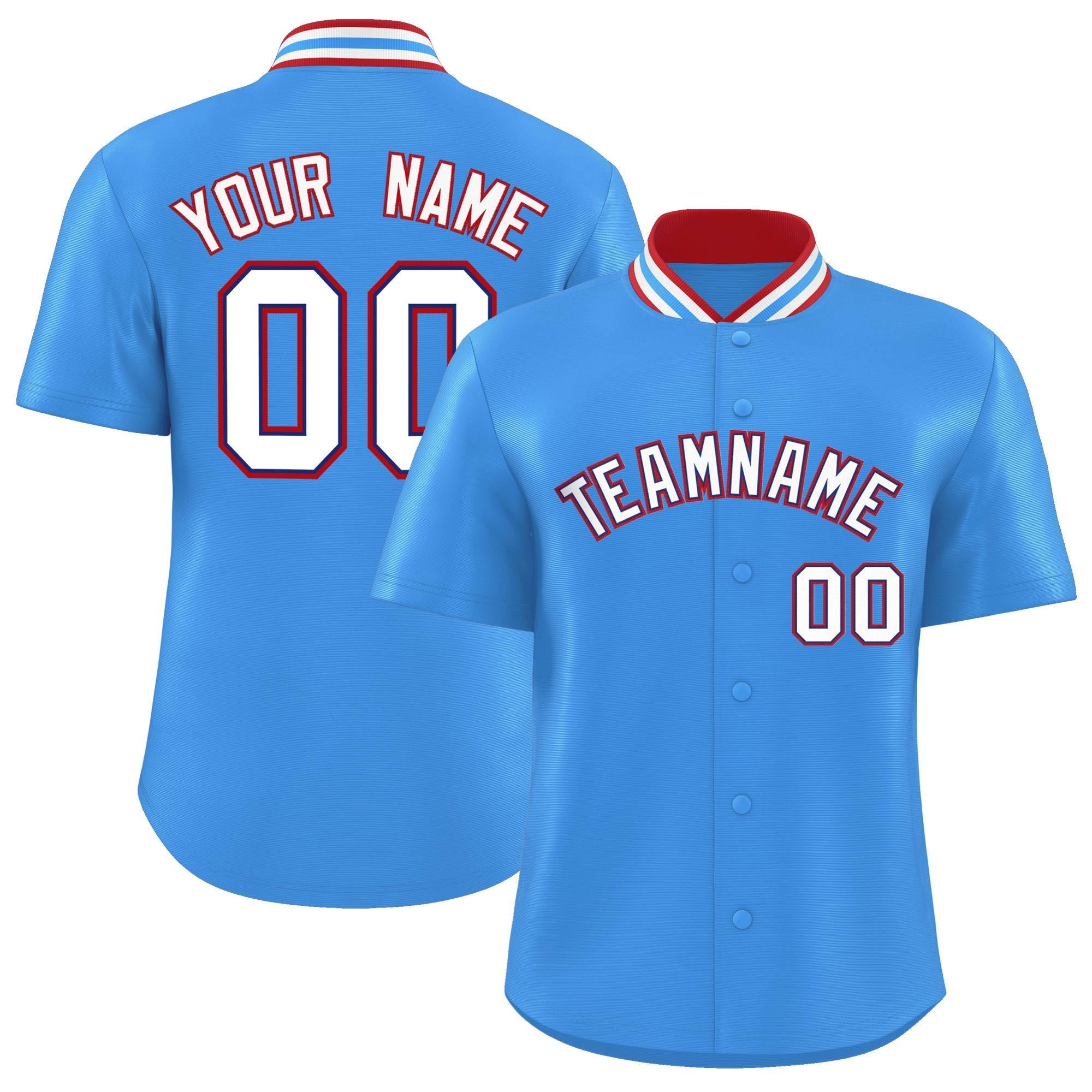 Custom Powder Blue Classic Style Authentic Stand Collar Baseball Jersey