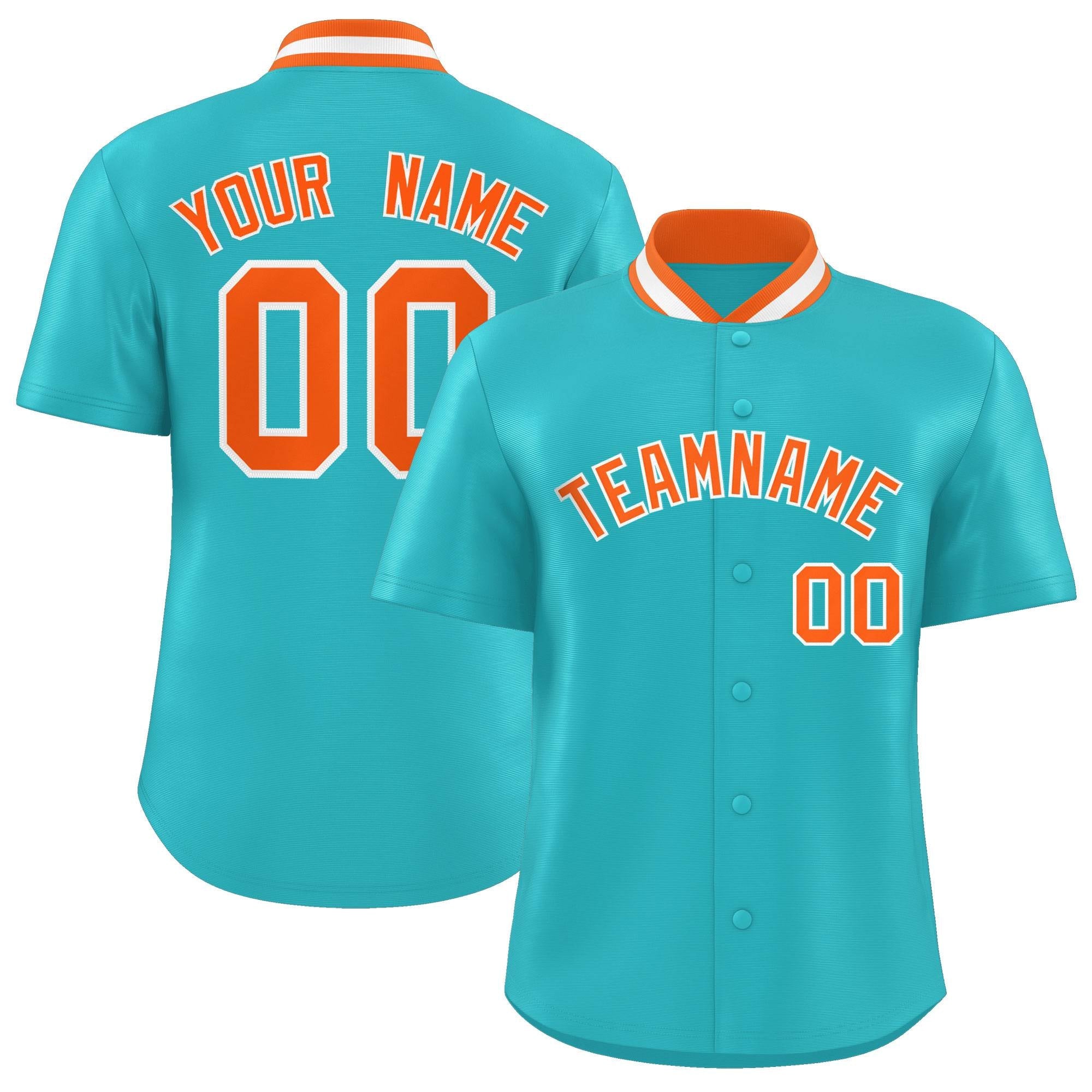 Custom Aqua Classic Style Authentic Stand Collar Baseball Jersey