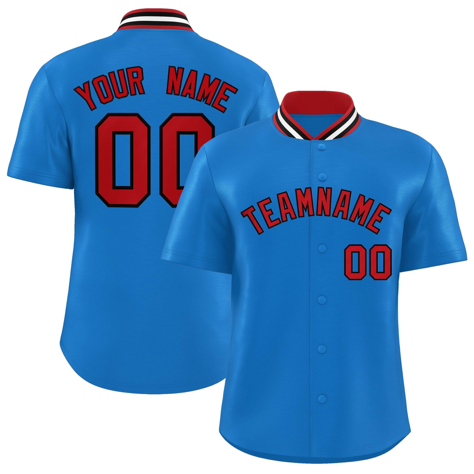 Custom Panther Blue Classic Style Authentic Stand Collar Baseball Jersey