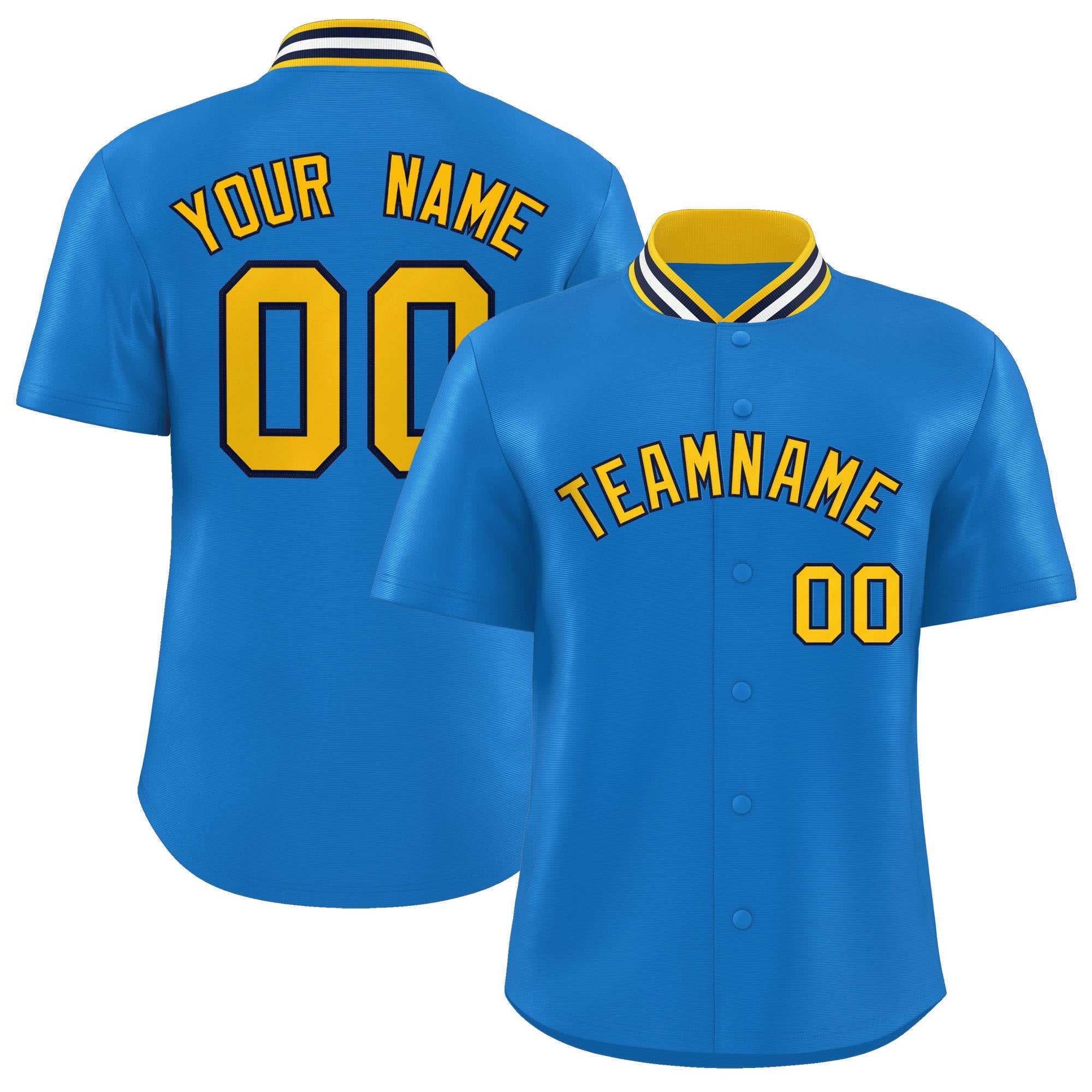 Custom Panther Blue Classic Style Authentic Stand Collar Baseball Jersey