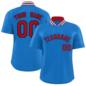 Custom Panther Blue Classic Style Authentic Stand Collar Baseball Jersey