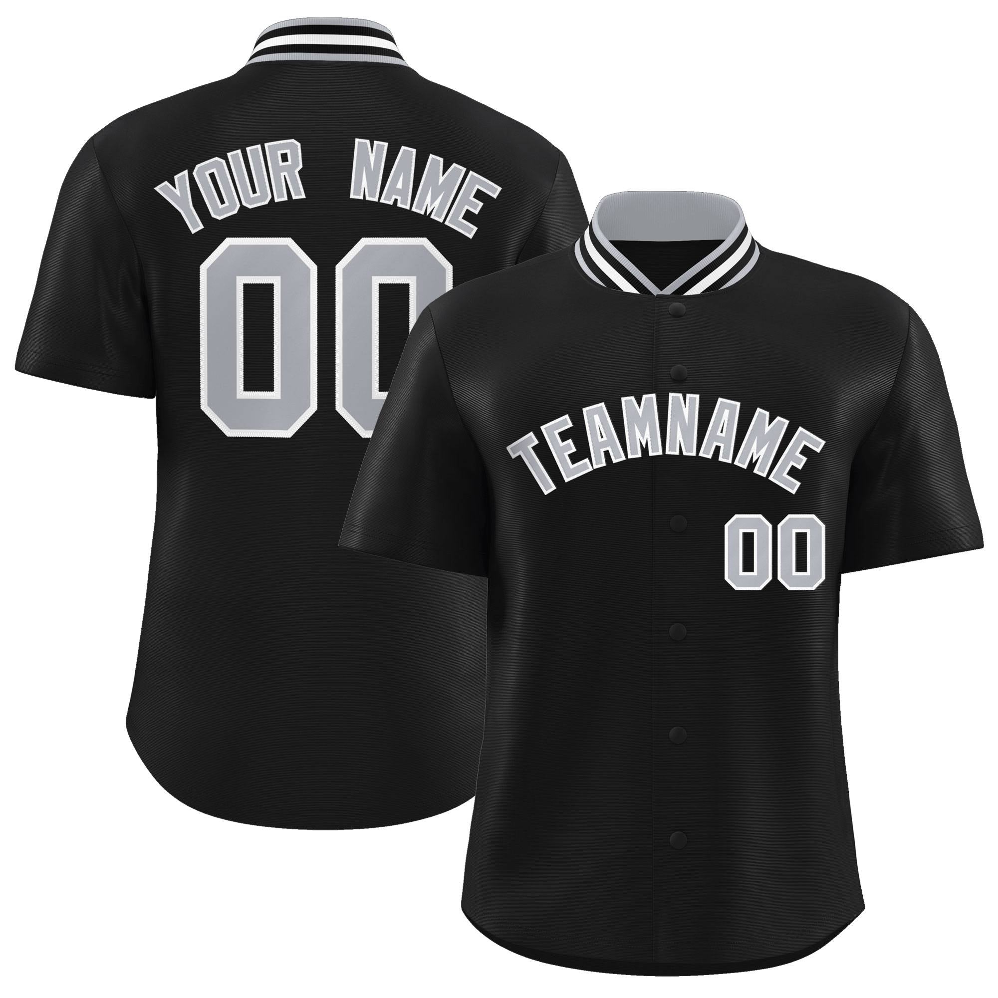 Custom Black Classic Style Authentic Stand Collar Baseball Jersey