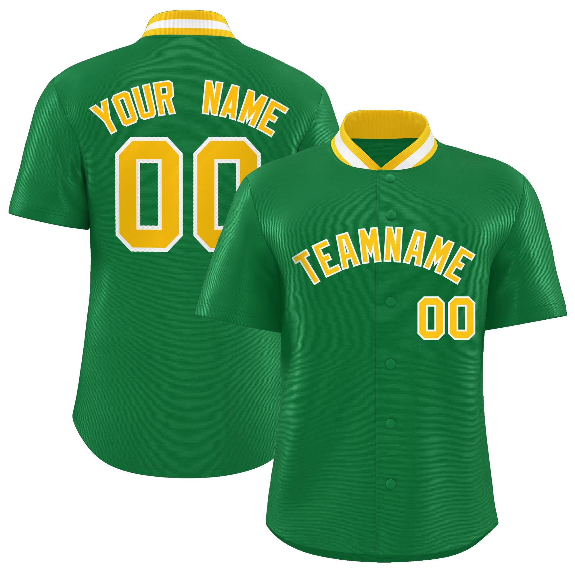 Custom Kelly Green Classic Style Authentic Stand Collar Baseball Jersey