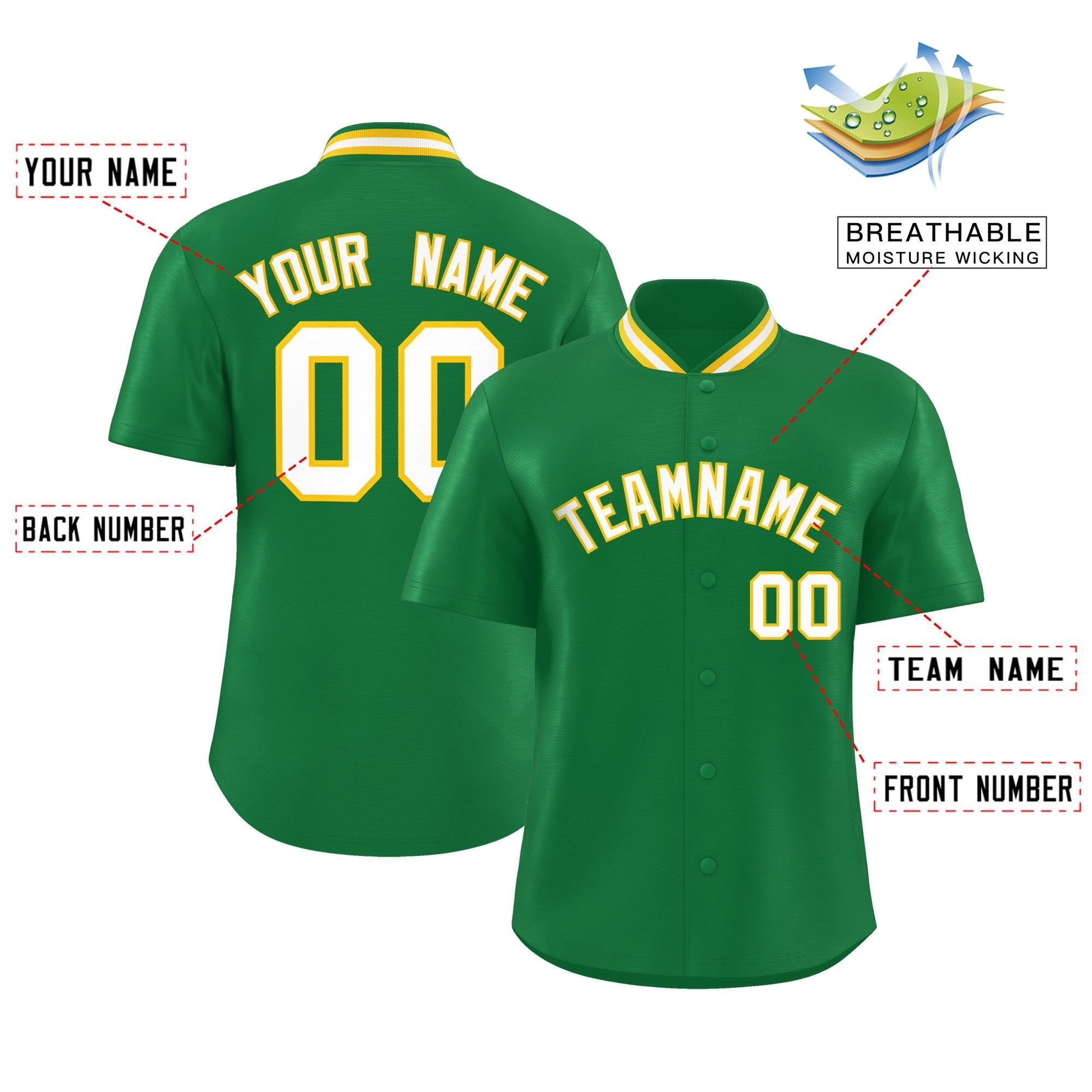 Custom Kelly Green Classic Style Authentic Stand Collar Baseball Jersey