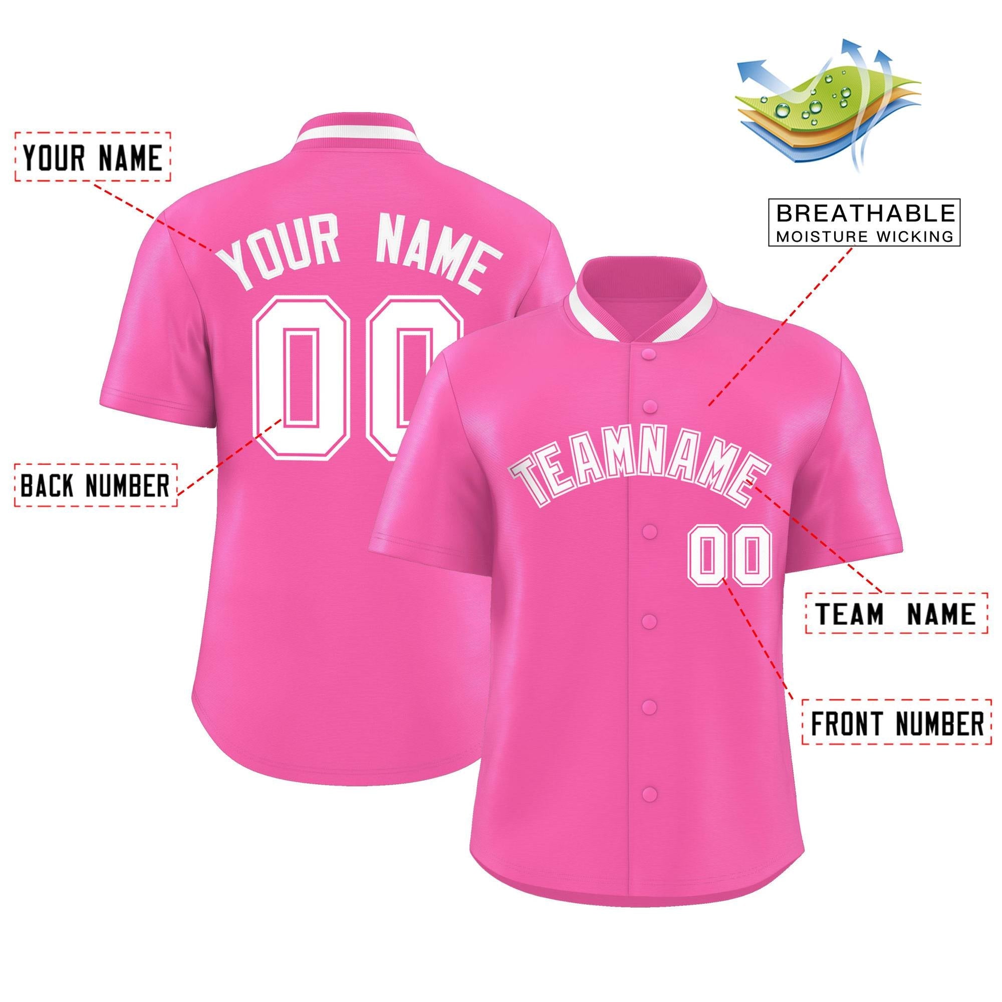 Custom Pink Classic Style Authentic Stand Collar Baseball Jersey