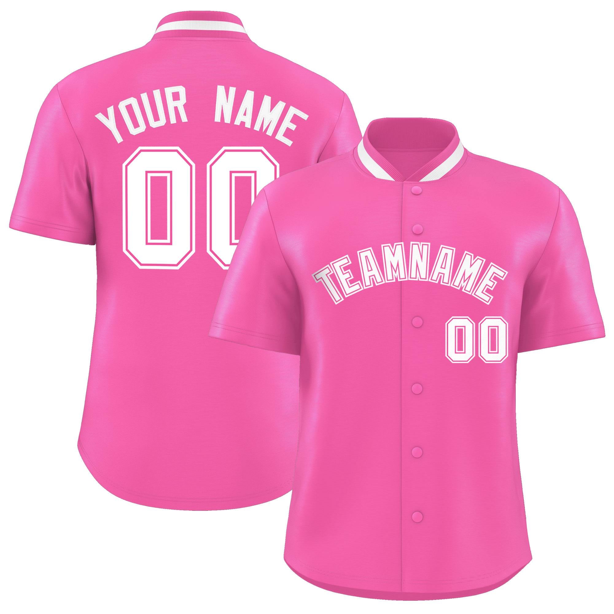 Custom Pink Classic Style Authentic Stand Collar Baseball Jersey