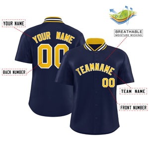 Custom Navy Classic Style Authentic Stand Collar Baseball Jersey