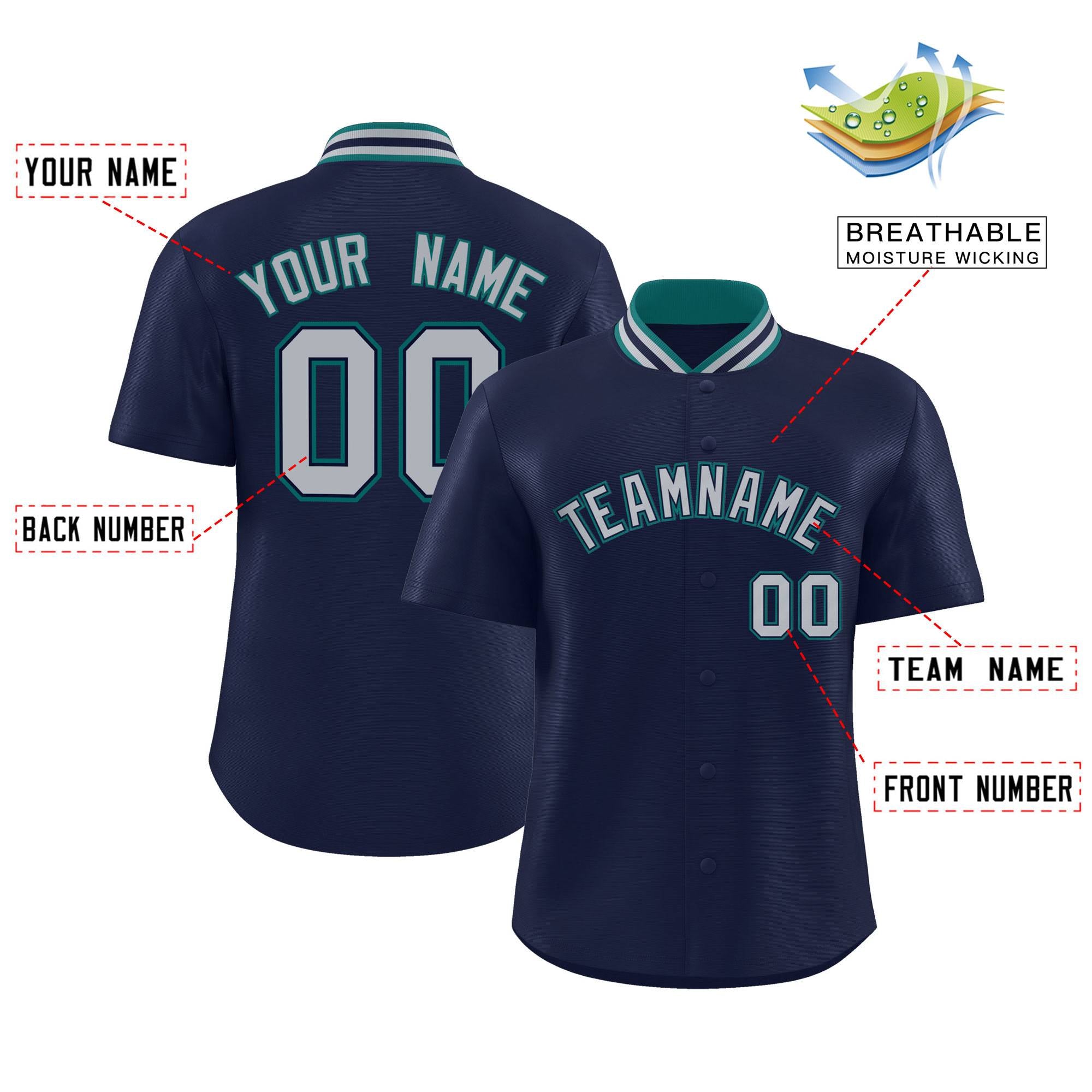 Custom Navy Classic Style Authentic Stand Collar Baseball Jersey