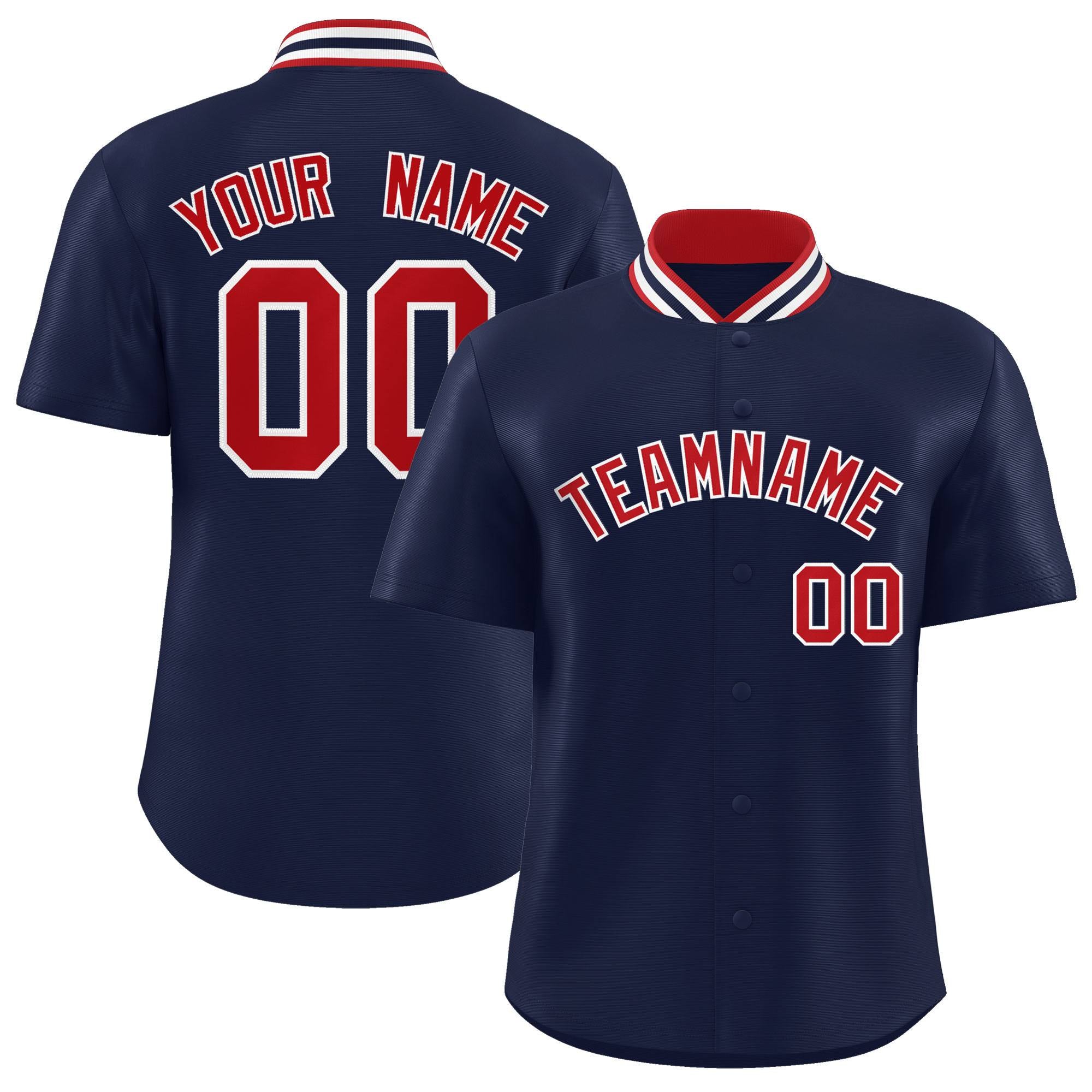 Custom Navy Classic Style Authentic Stand Collar Baseball Jersey