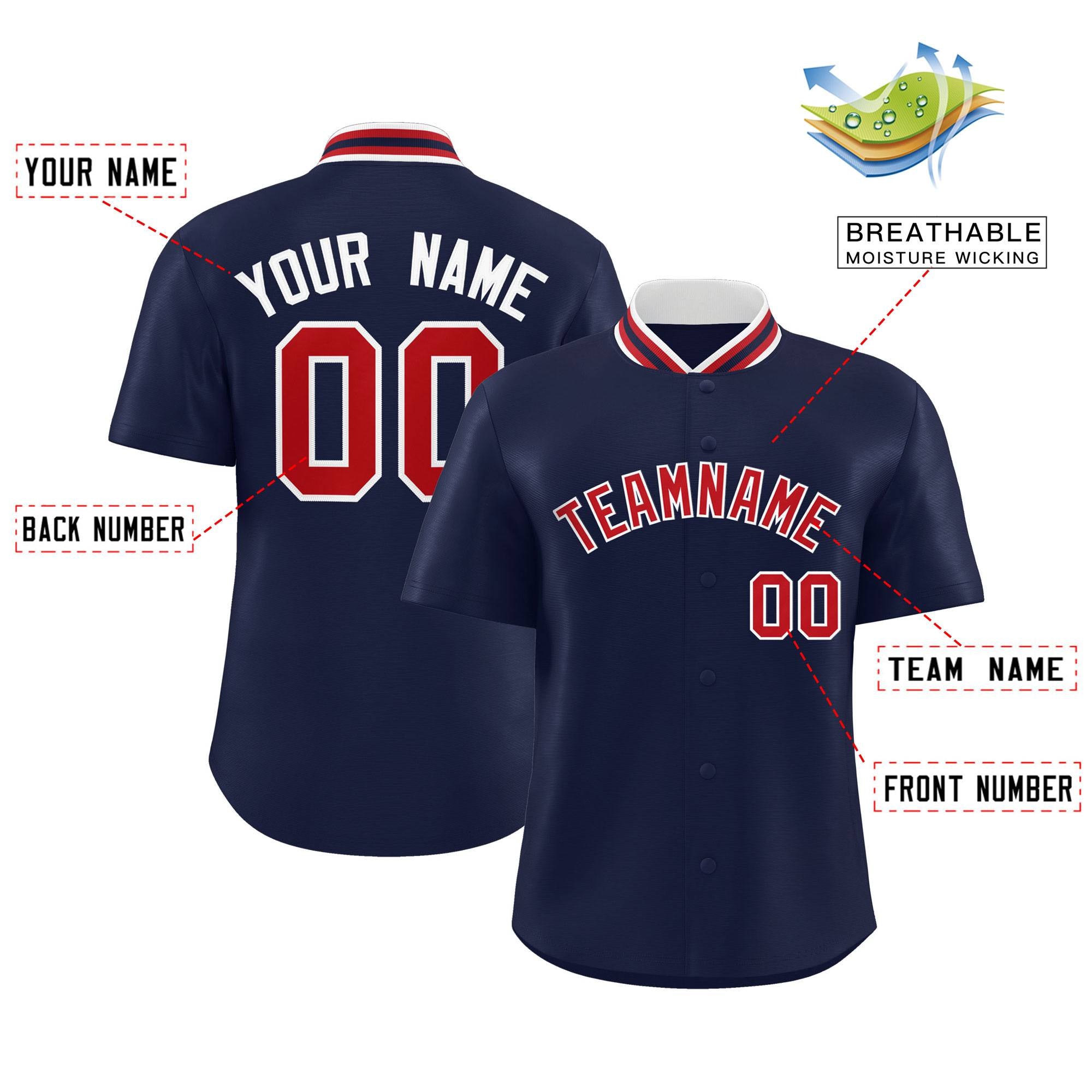 Custom Navy Classic Style Authentic Stand Collar Baseball Jersey