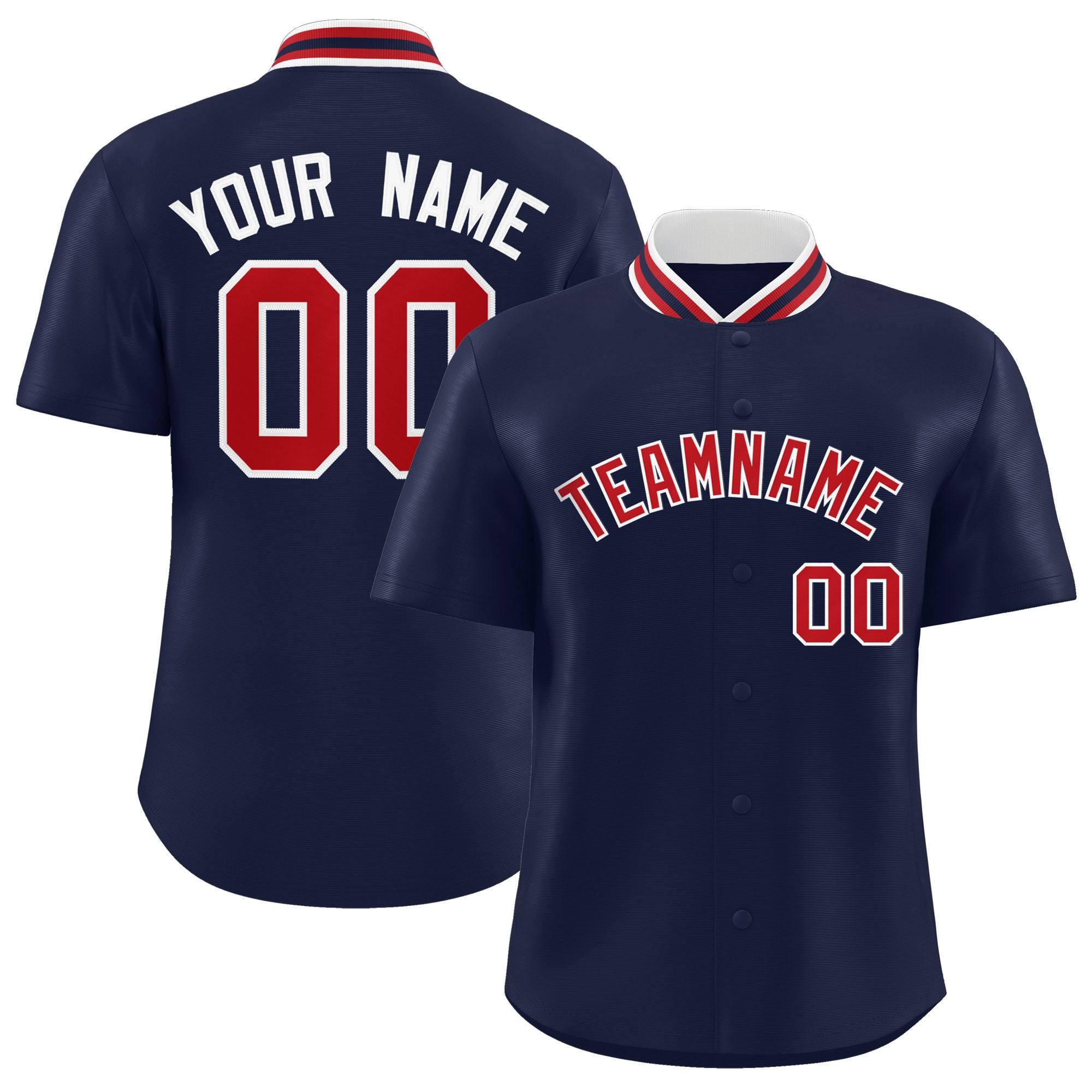 Custom Navy Classic Style Authentic Stand Collar Baseball Jersey