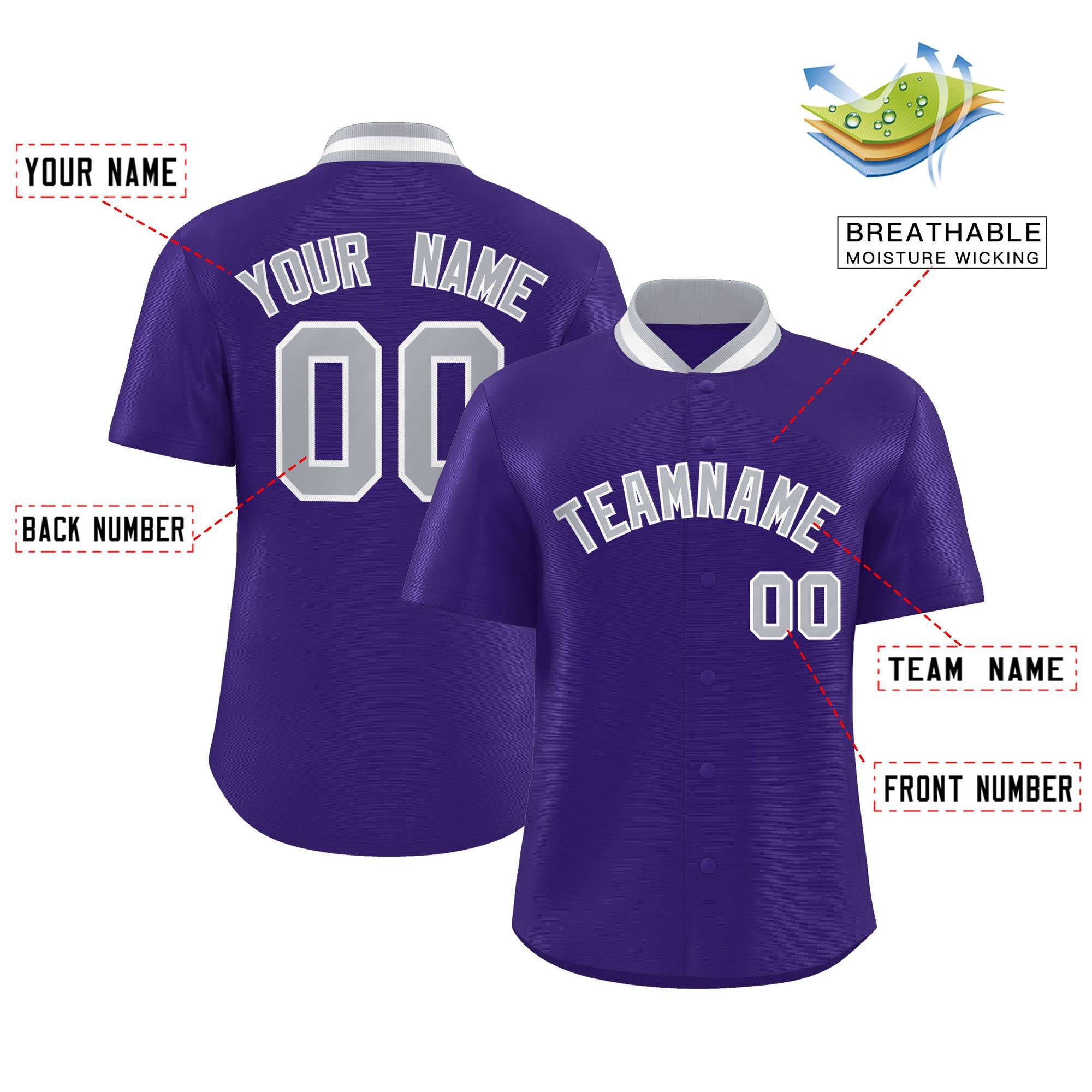 Custom Purple Classic Style Authentic Stand Collar Baseball Jersey