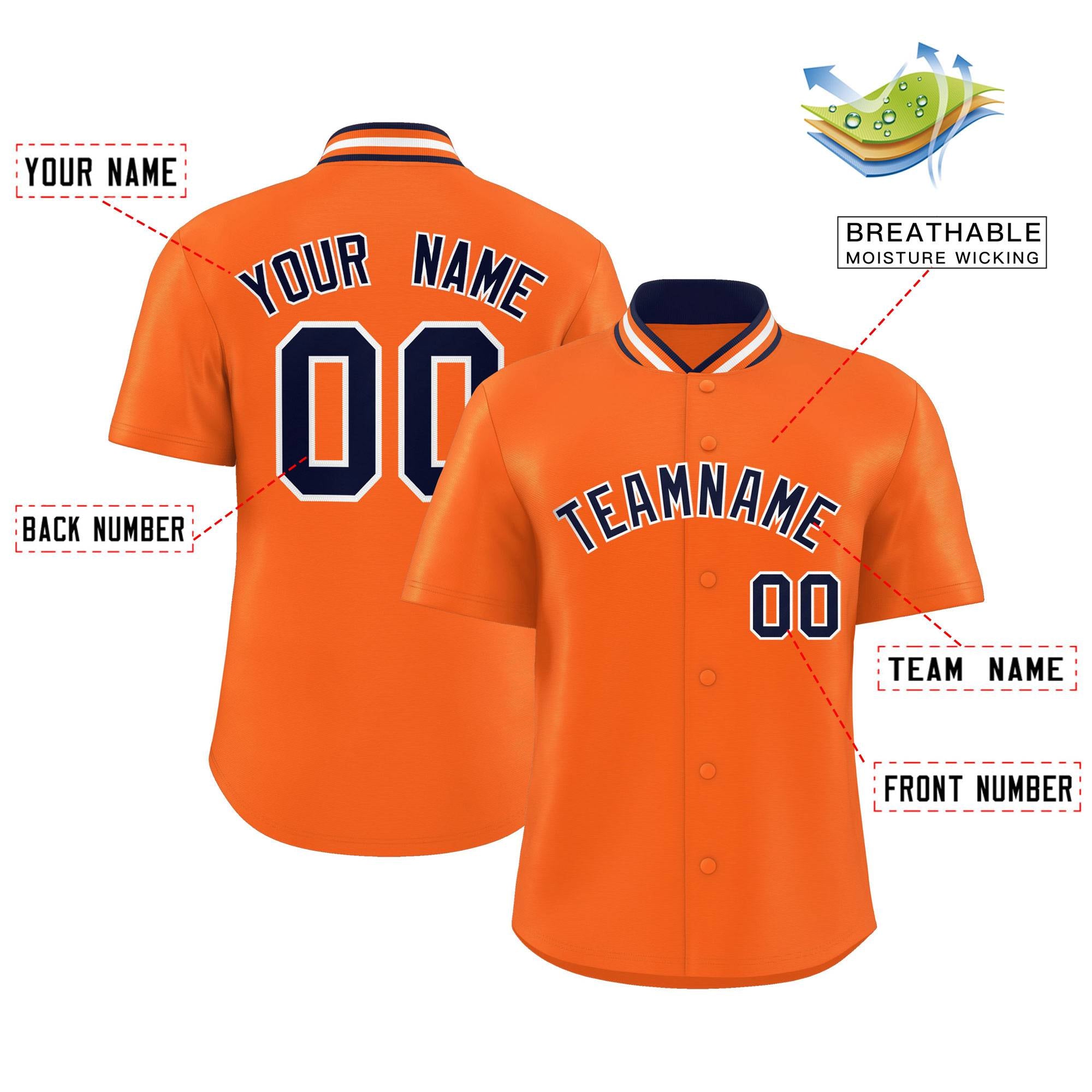 Custom Orange Classic Style Authentic Stand Collar Baseball Jersey