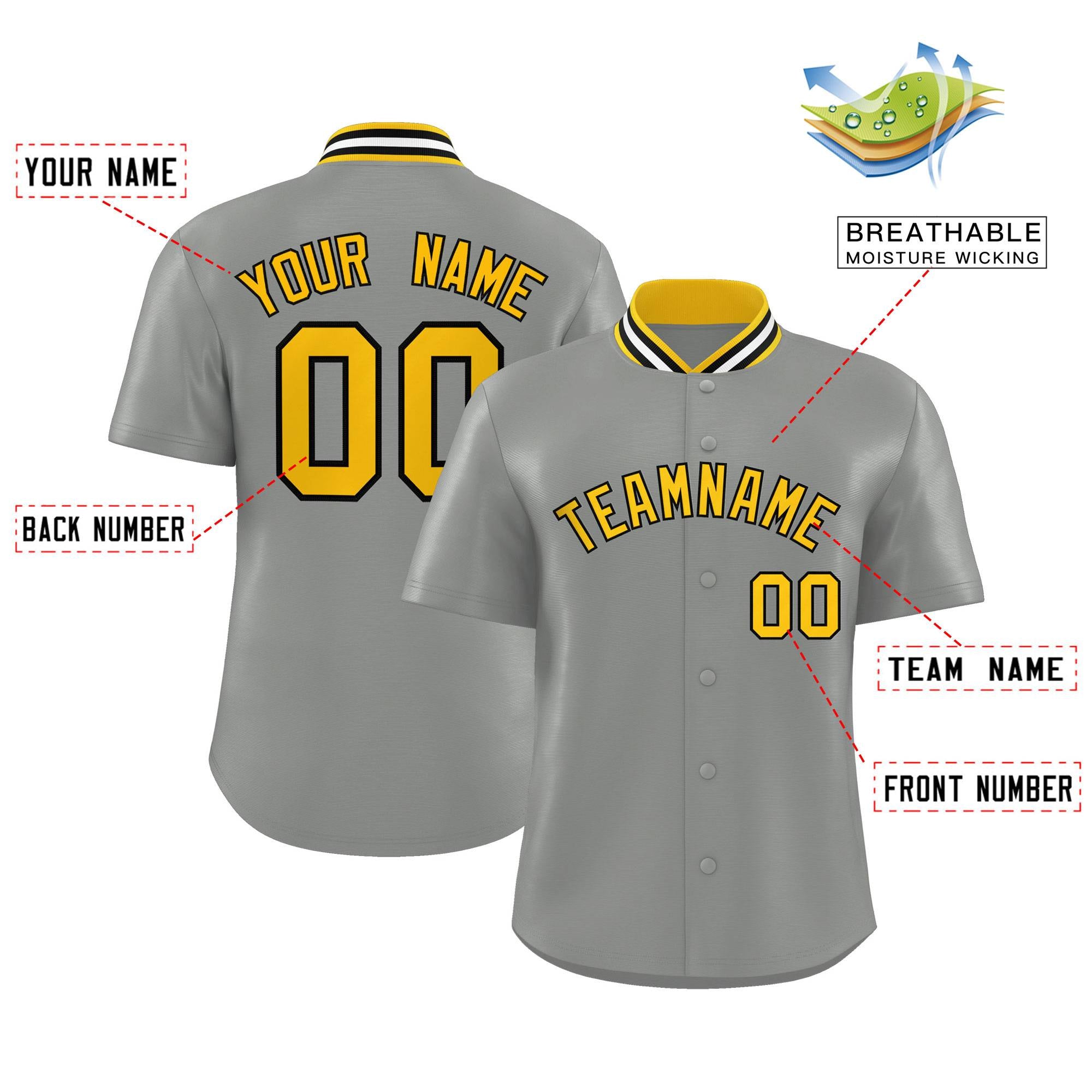 Custom Gray Classic Style Authentic Stand Collar Baseball Jersey