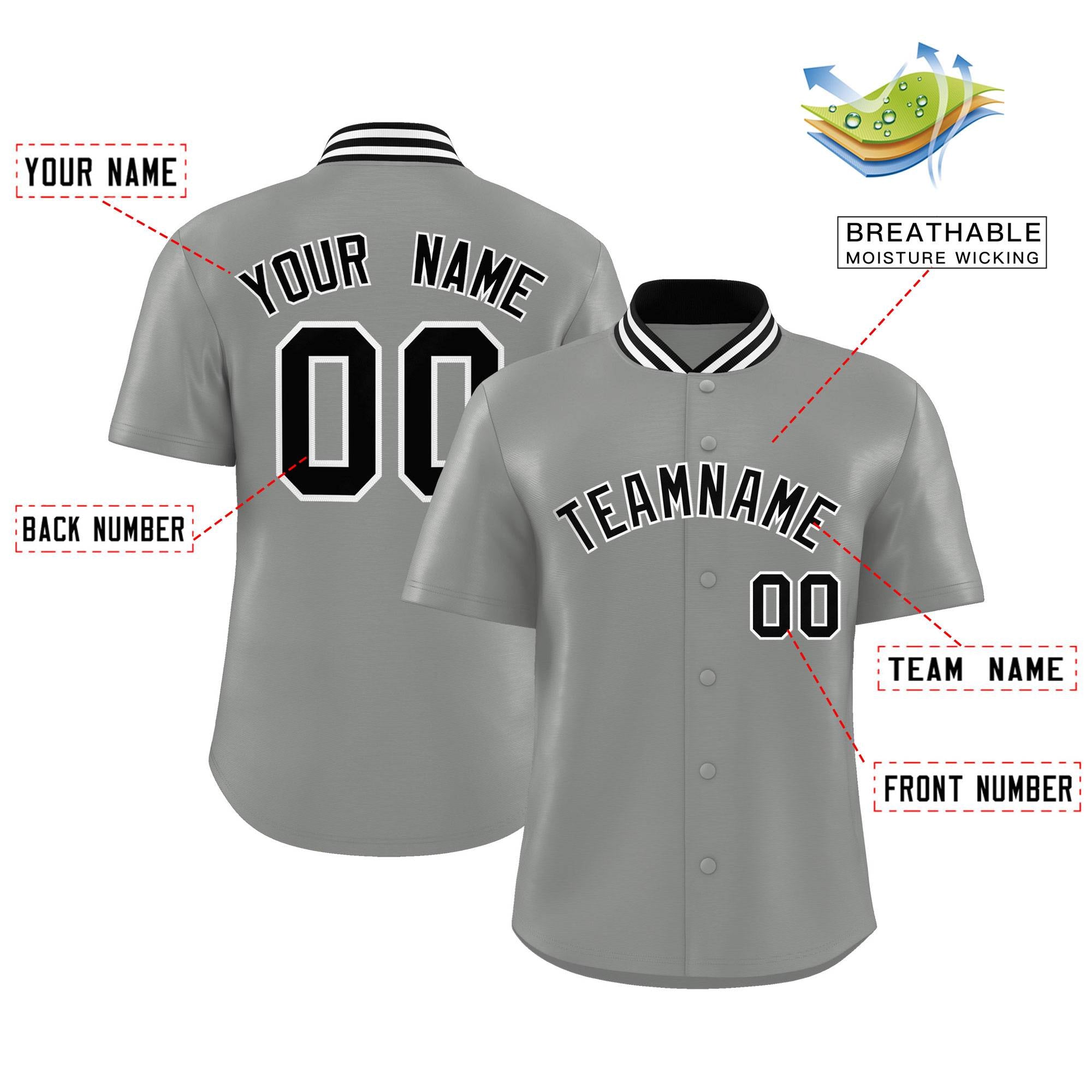 Custom Gray Classic Style Authentic Stand Collar Baseball Jersey