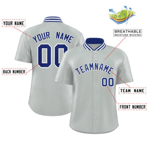 Custom Silver Classic Style Authentic Stand Collar Baseball Jersey