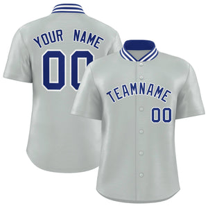 Custom Silver Classic Style Authentic Stand Collar Baseball Jersey