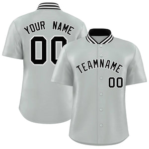 Custom Silver Classic Style Authentic Stand Collar Baseball Jersey