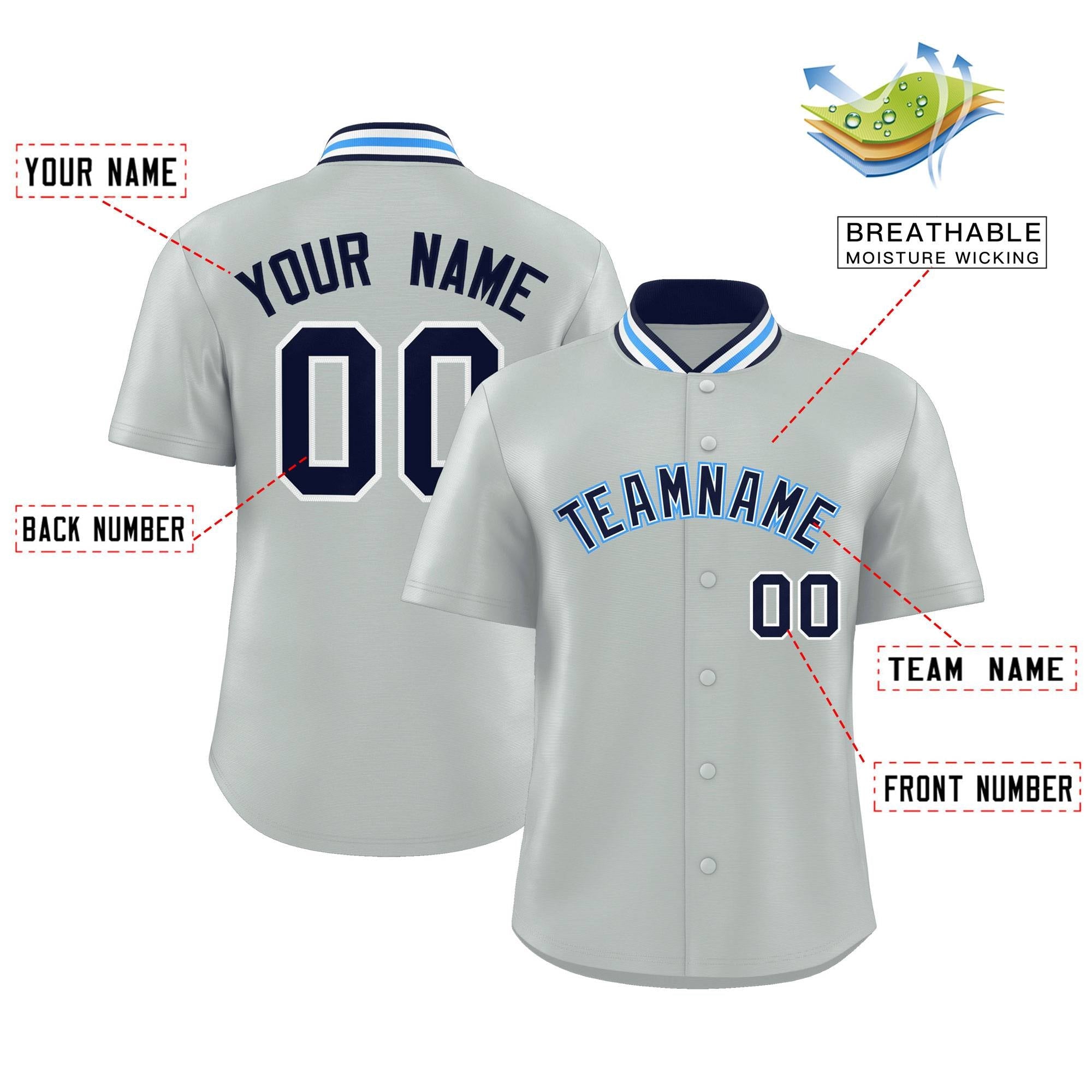 Custom Silver Classic Style Authentic Stand Collar Baseball Jersey