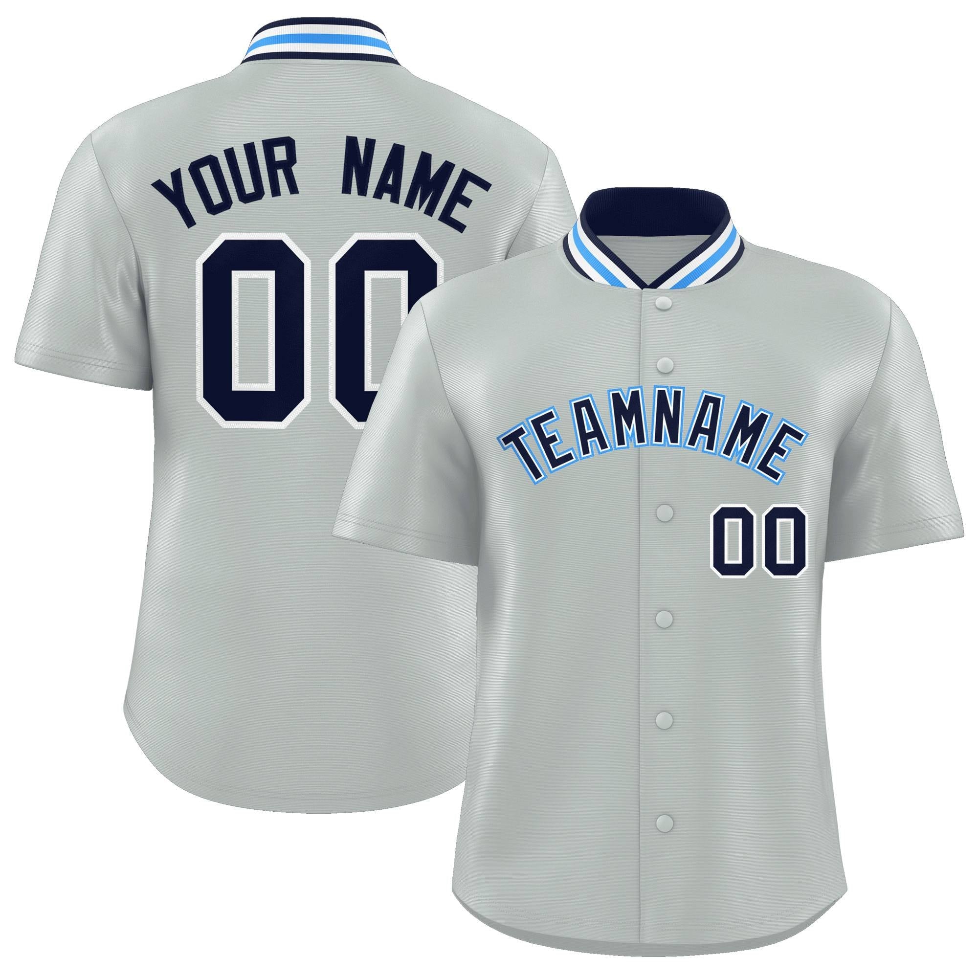 Custom Silver Classic Style Authentic Stand Collar Baseball Jersey