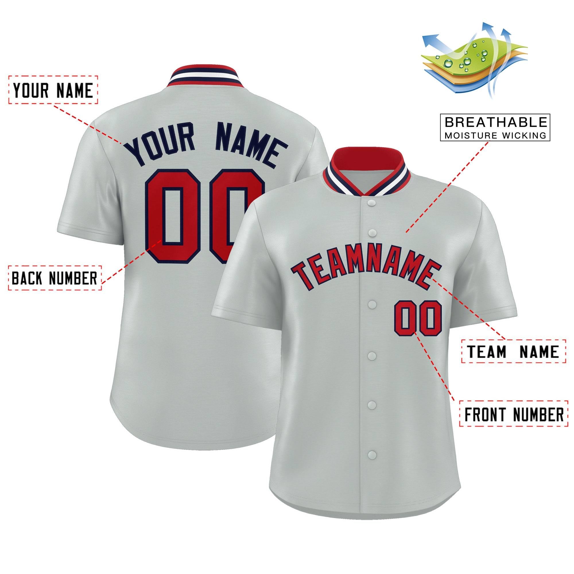 Custom Silver Classic Style Authentic Stand Collar Baseball Jersey