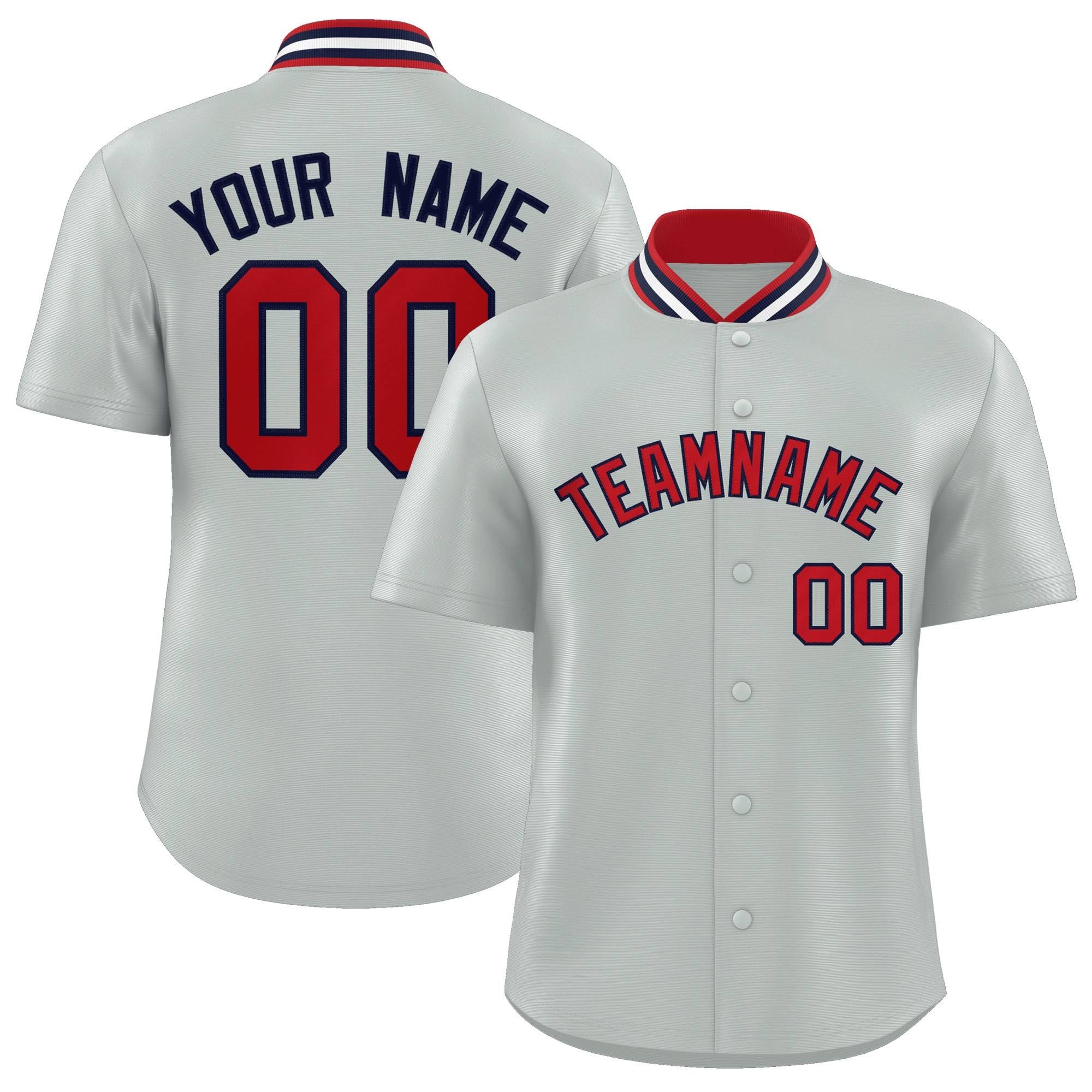 Custom Silver Classic Style Authentic Stand Collar Baseball Jersey