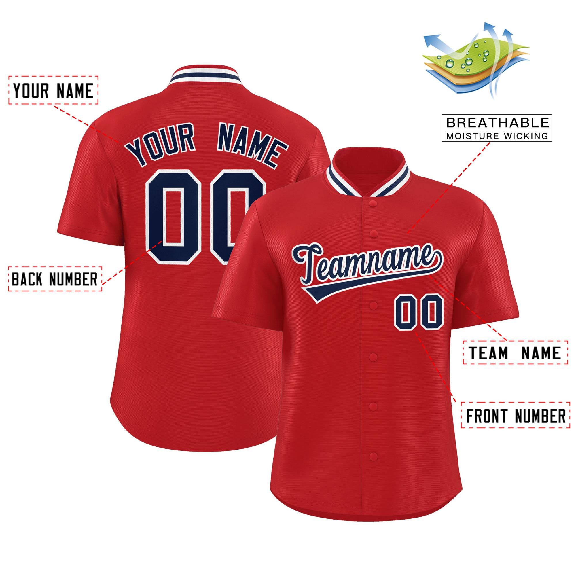 Custom Red Classic Style Authentic Stand Collar Baseball Jersey