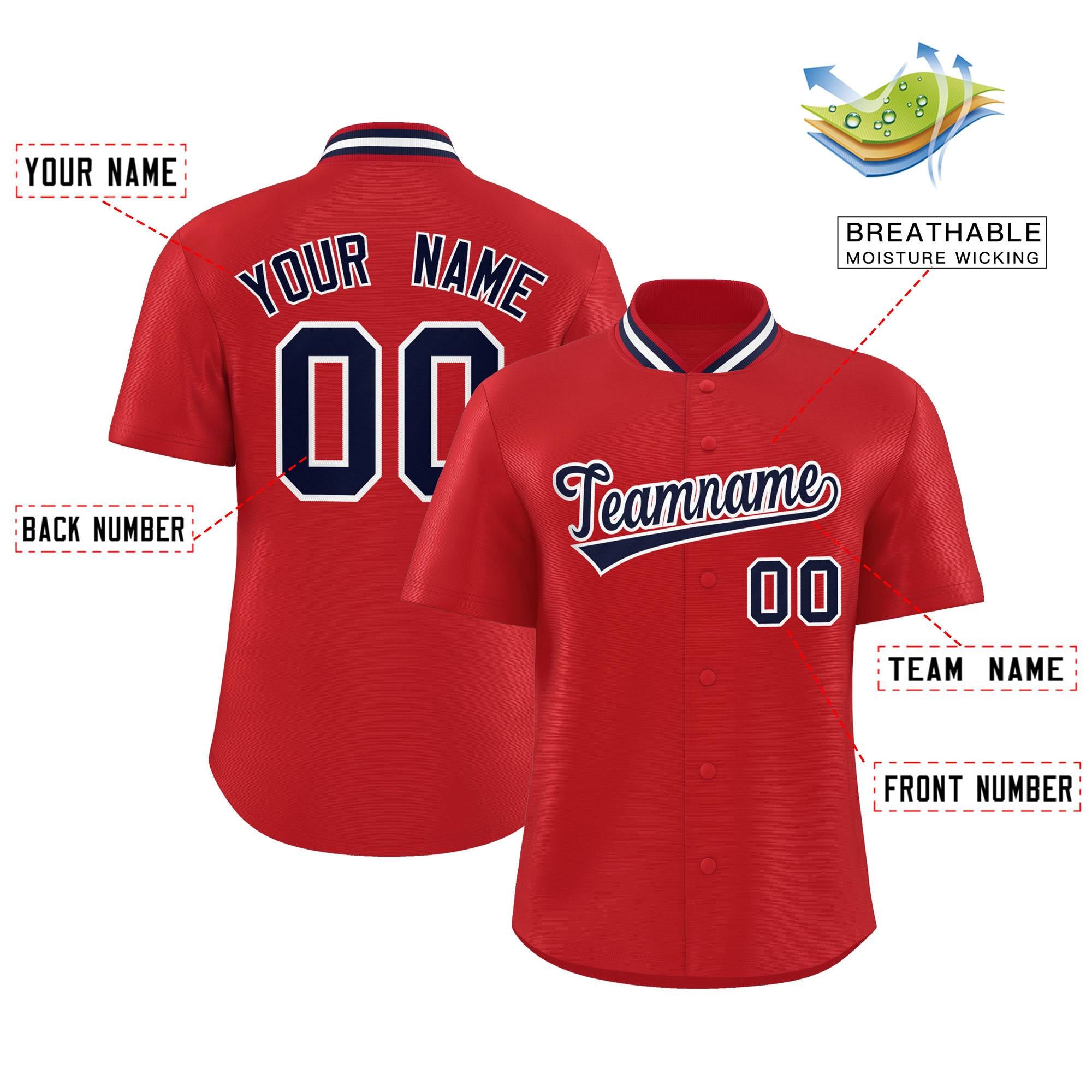 Custom Red Classic Style Authentic Stand Collar Baseball Jersey