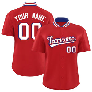 Custom Red Classic Style Authentic Stand Collar Baseball Jersey