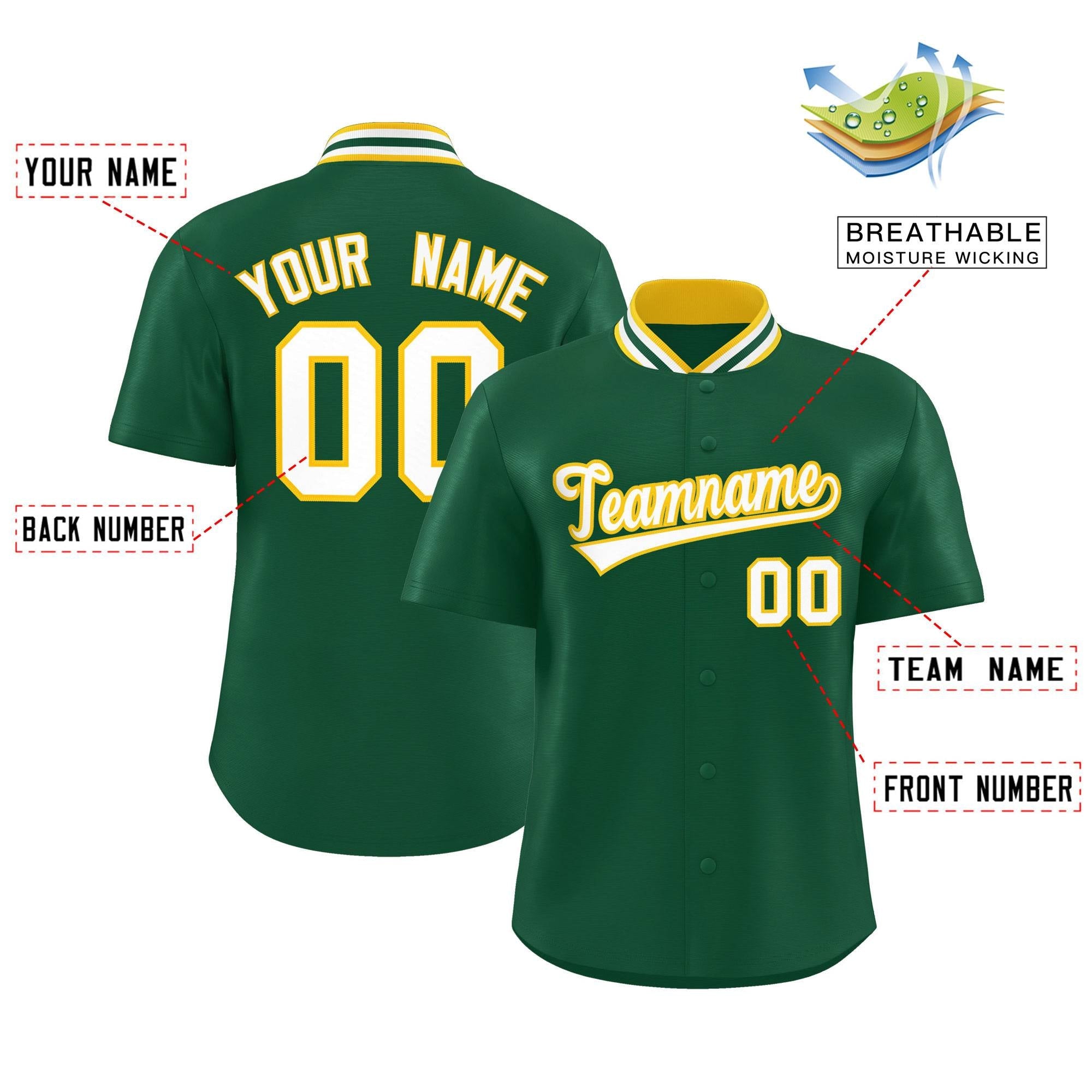 Custom Green Classic Style Authentic Stand Collar Baseball Jersey