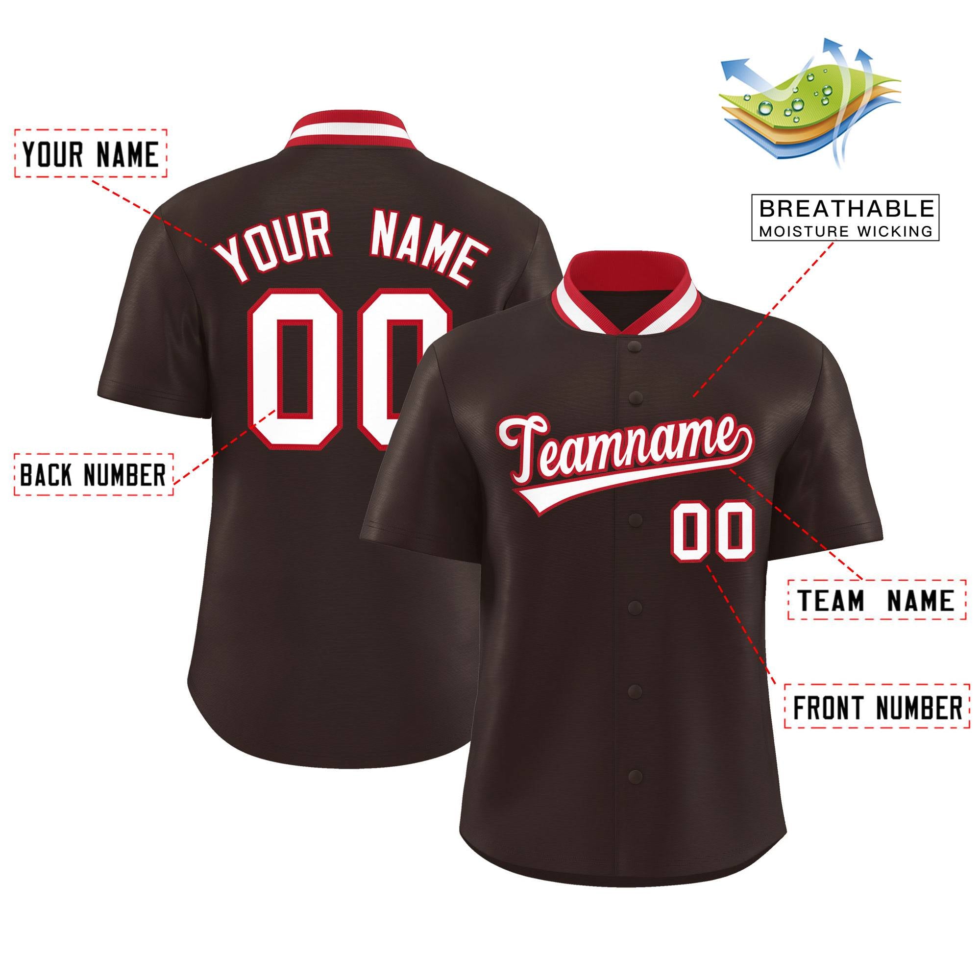 Custom Brown Classic Style Authentic Stand Collar Baseball Jersey