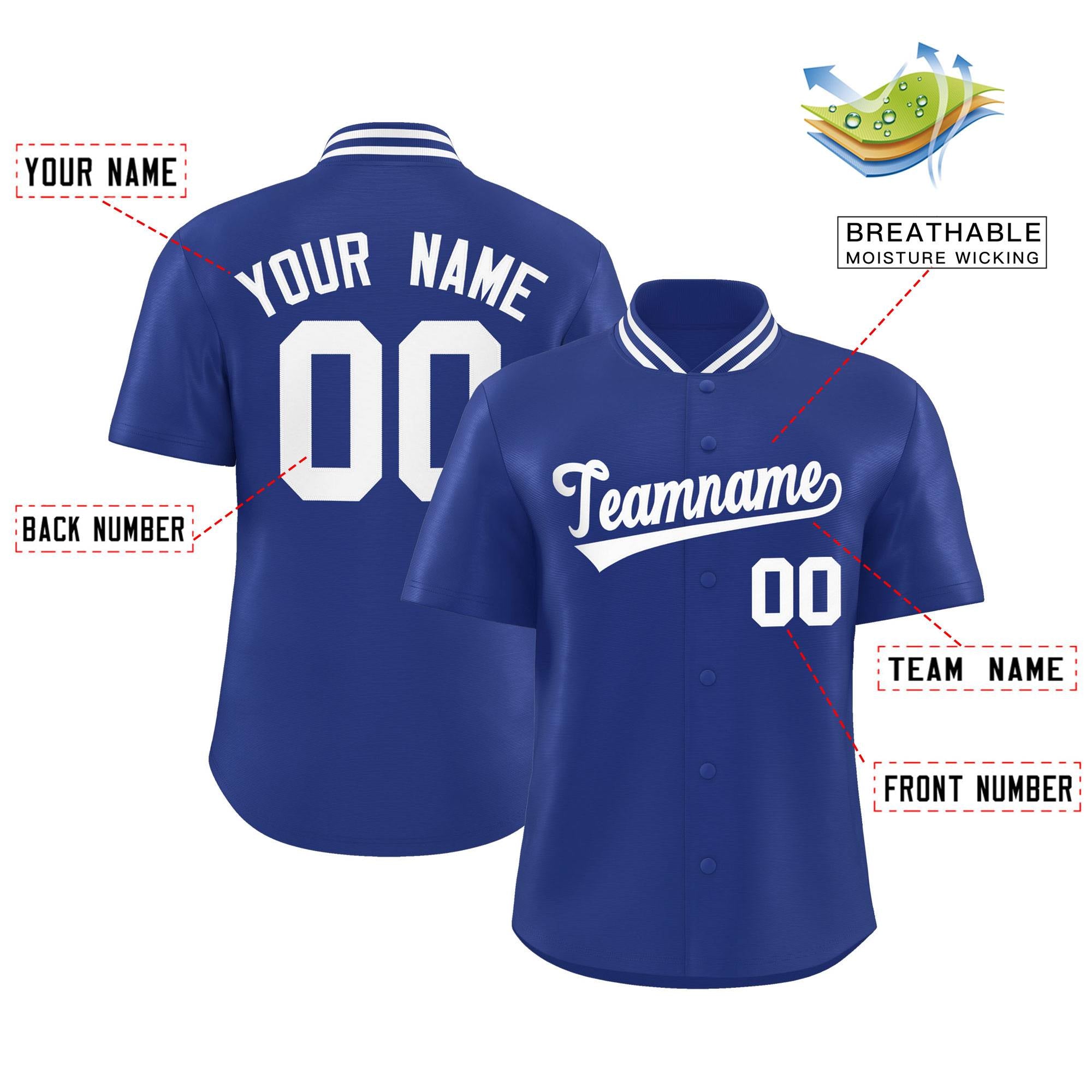 Custom Royal Classic Style Authentic Stand Collar Baseball Jersey