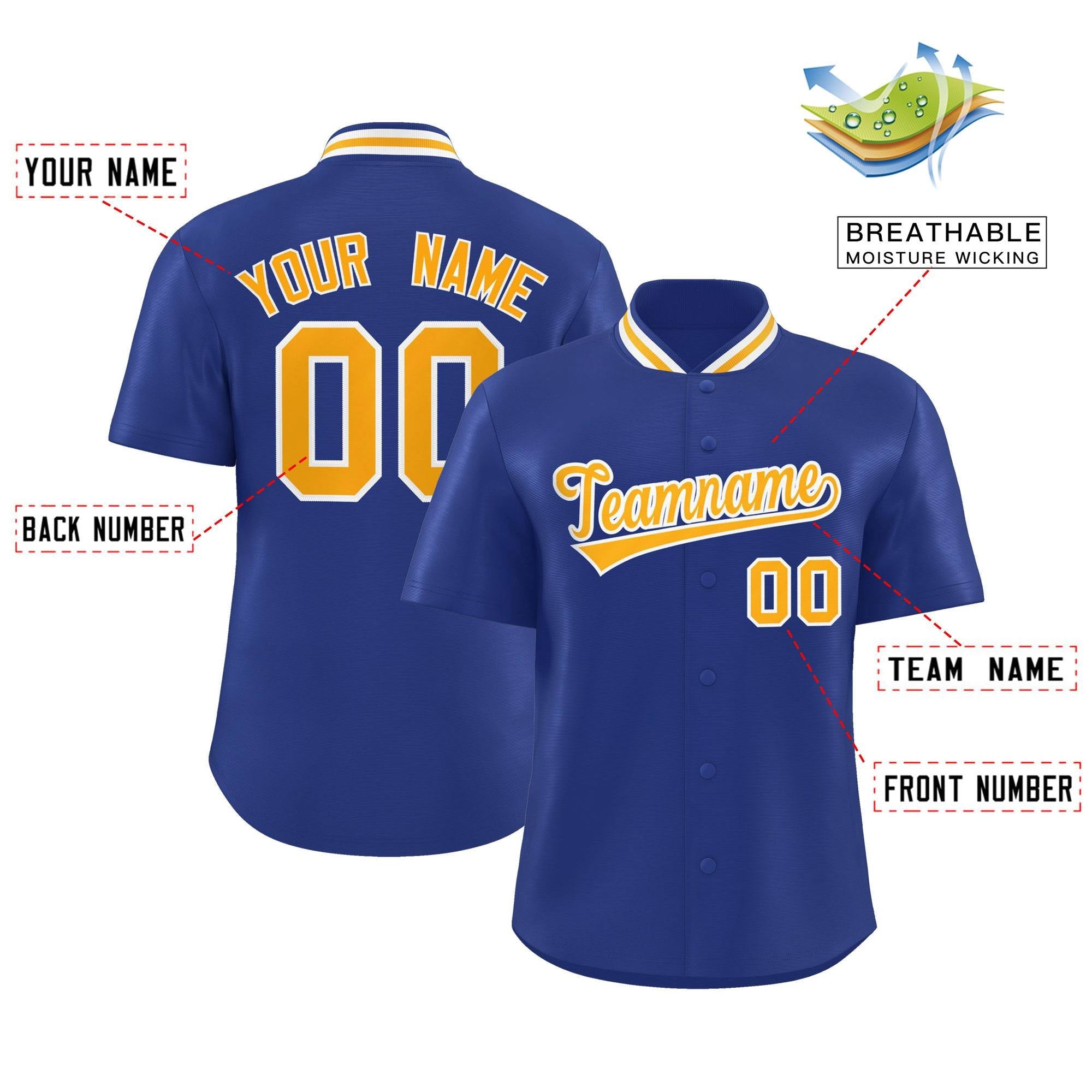 Custom Royal Classic Style Authentic Stand Collar Baseball Jersey